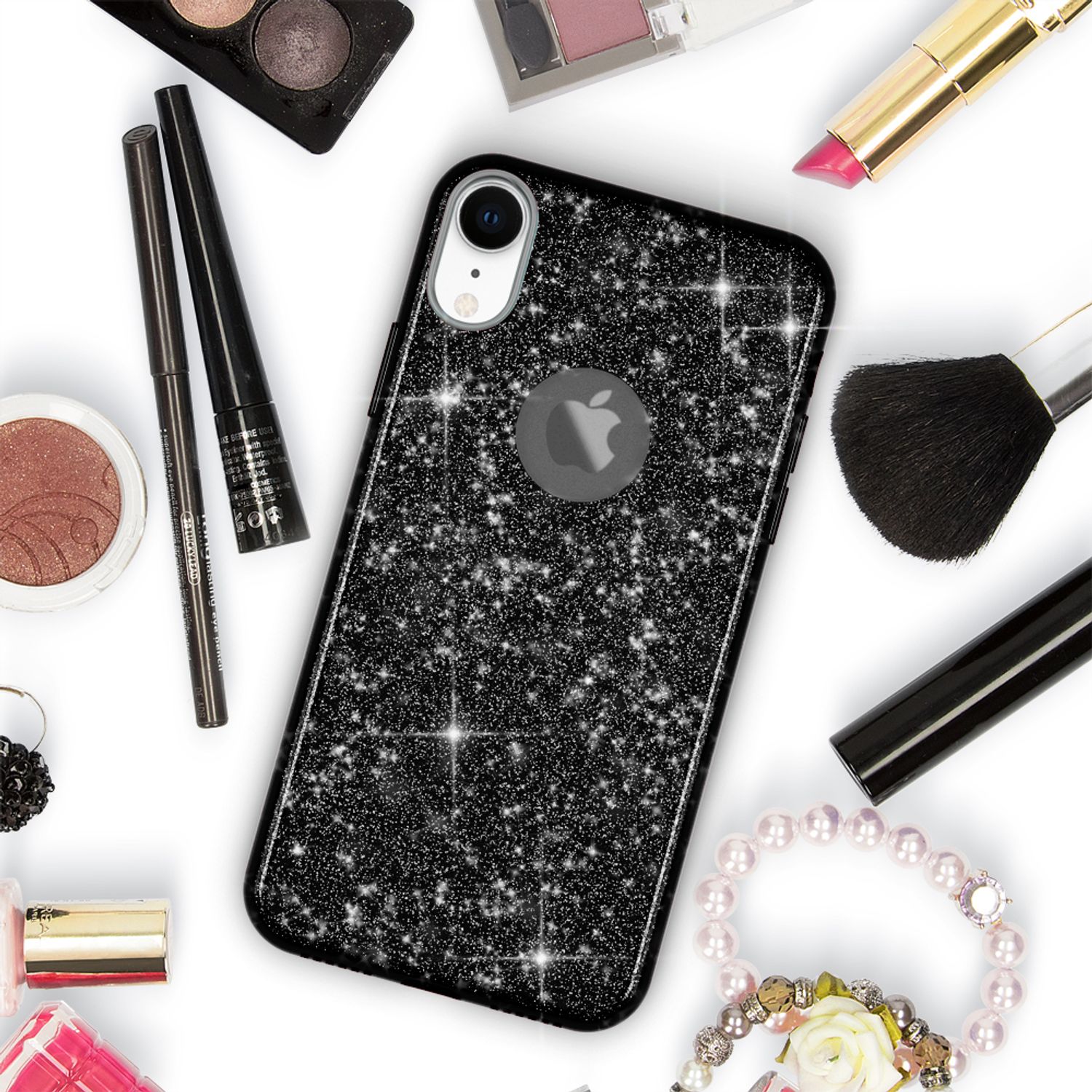 NALIA Hülle für iPhone XR, Handyhülle Glitzer Ultra-Slim Silikon-Case Back-Cover Schwarz NALIA Protective Hülle