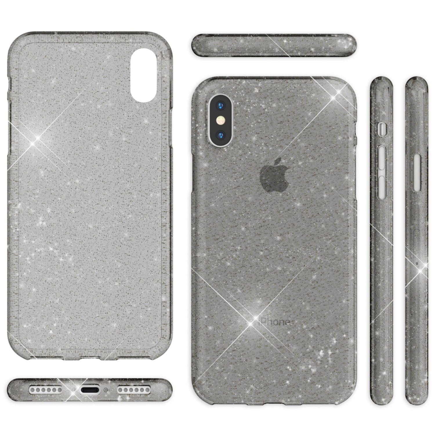 NALIA Handy Hülle für Apple iPhone X XS, Glitzer Case Cover Slim Silikon Bumper Transparent NALIA Transparente Hülle