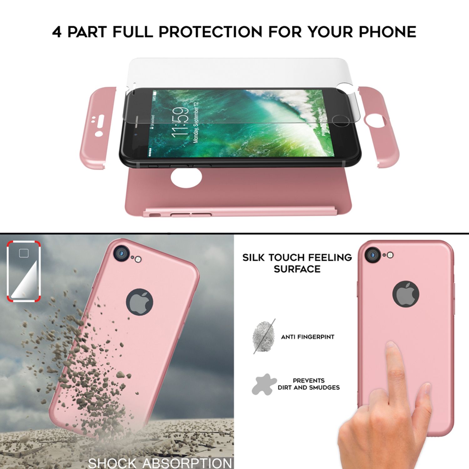 iPhone 7 Hülle 360 Grad Handyhülle mit Displayschutz von NALIA, 360° Cover Case Rot NALIA