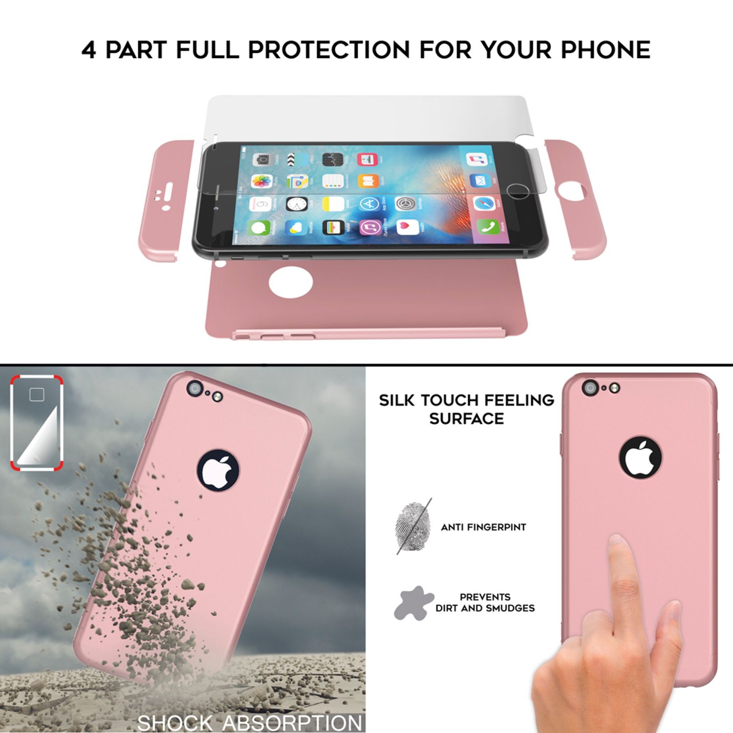 iPhone 6 Plus Hülle Rundum Handyhülle mit Displayschutz von NALIA, 360° Case Rose Gold NALIA