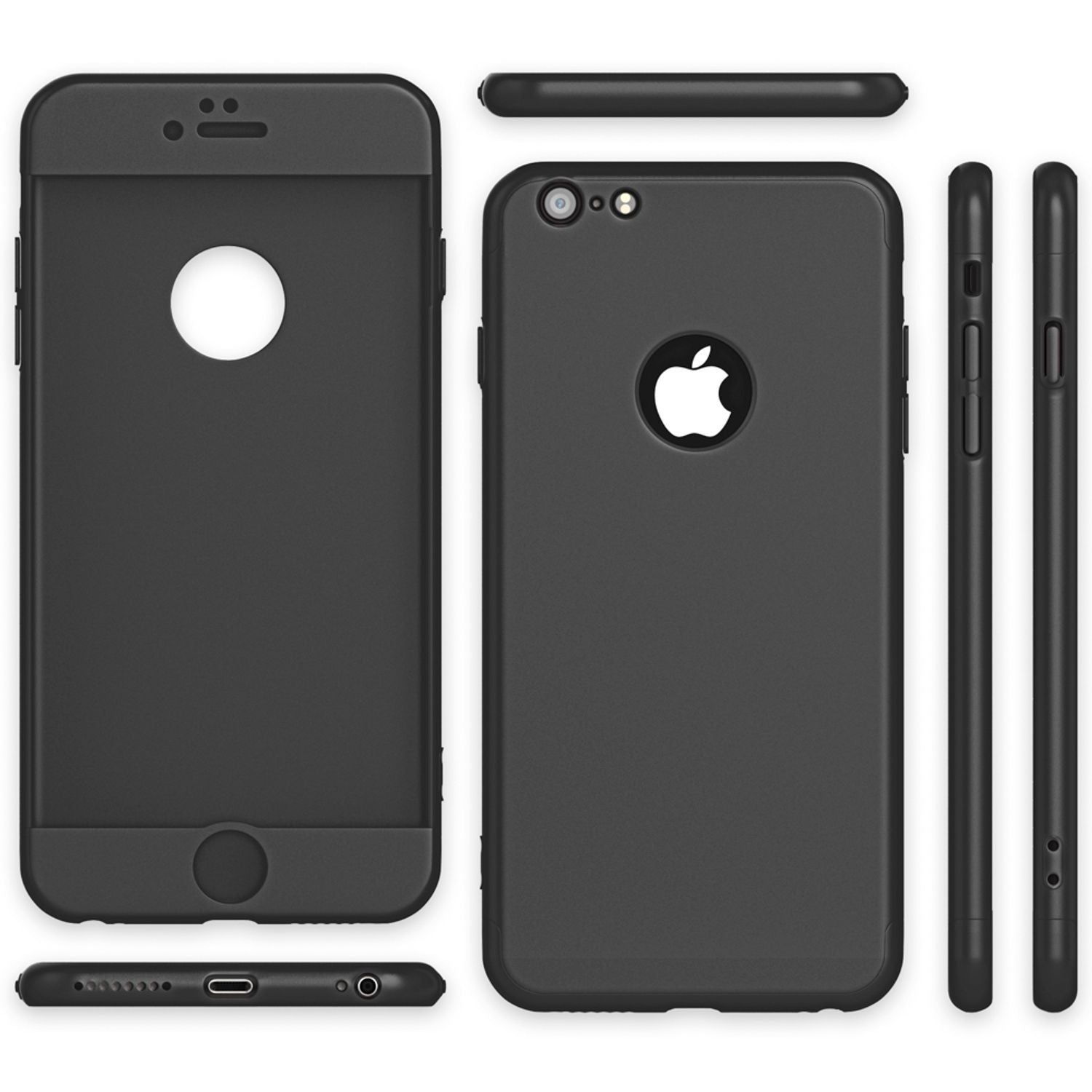 iPhone 6/6S Hülle Rundum Handyhülle mit Displayschutz von NALIA, 360° Cover Case Schwarz NALIA GlasSchutz