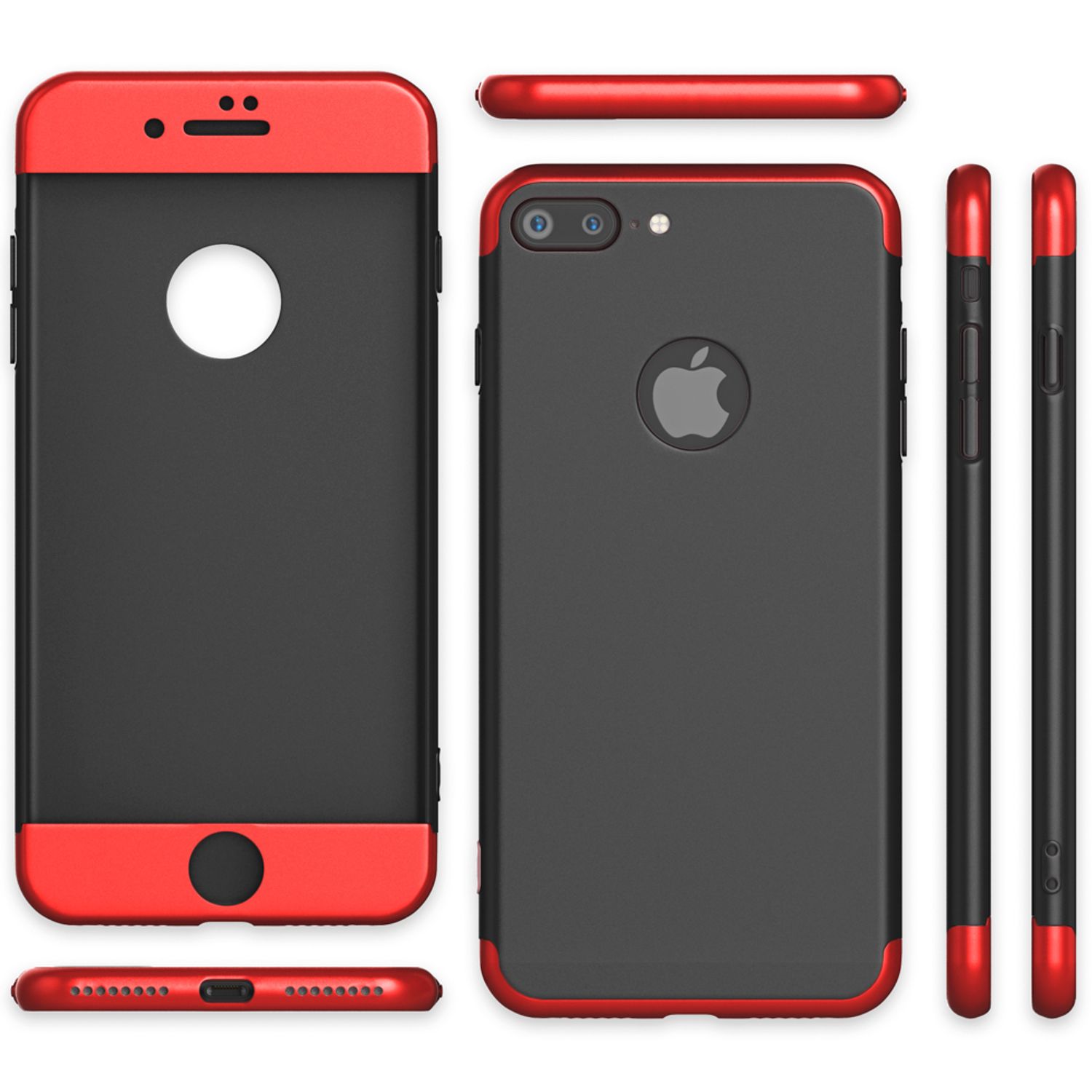Apple iPhone 7 Plus Rundum Handy Hülle mit Displayschutz von NALIA, 360° Case Rot Schwarz NALIA