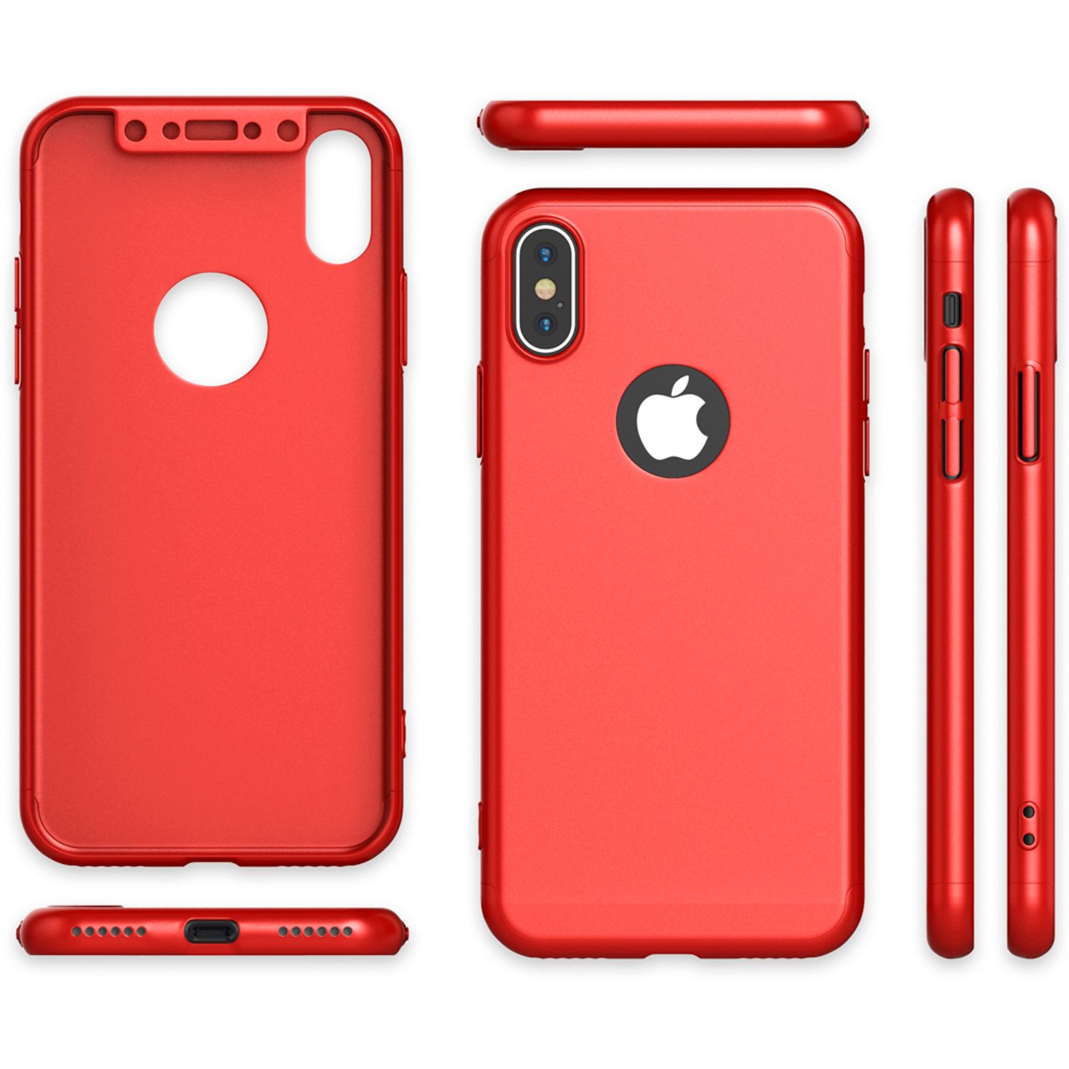 NALIA 360 Grad Hülle für iPhone X XS, Rundum Handy Cover Case mit Displayschutz Rot NALIA