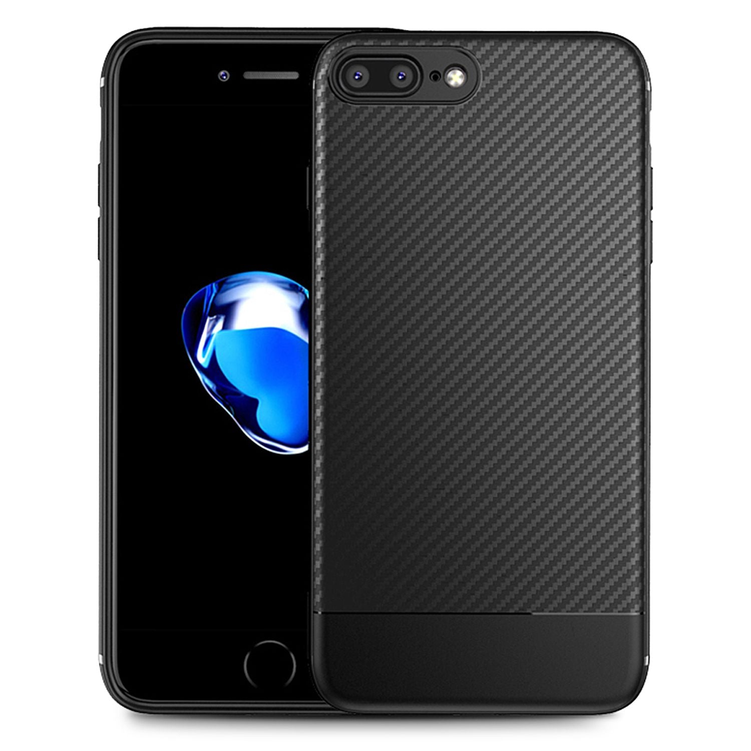 NALIA Hülle für iPhone 8 Plus / 7 Plus, Slim Handyhülle Case Cover Carbon Look Schwarz NALIA Protective Hülle