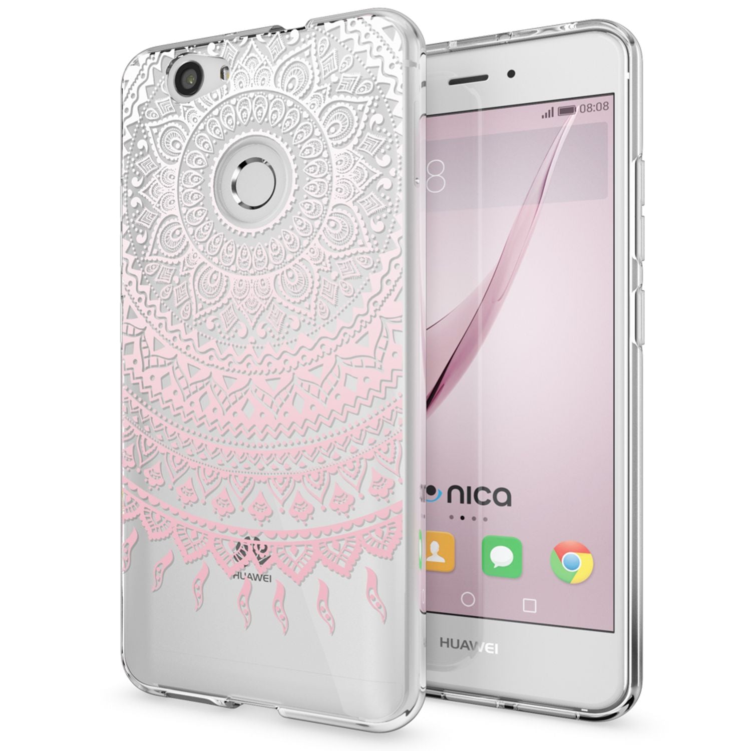 Huawei Nova Handy Hülle von NALIA, Silikon Motiv Case Cover Muster TPU Schutz Mandala Pink NALIA