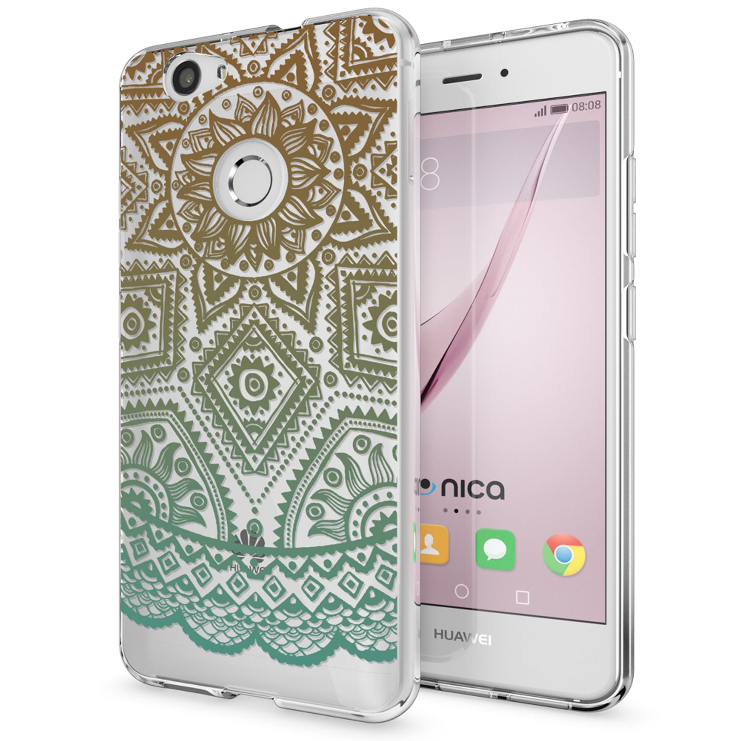 Huawei Nova Handy Hülle von NALIA, Silikon Motiv Case Cover Muster TPU Schutz Mandala Türkis Grün NALIA