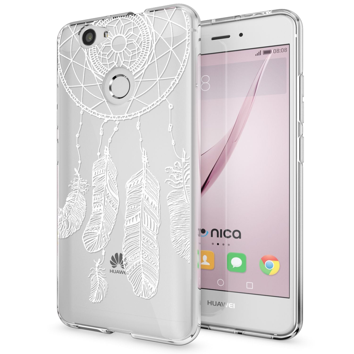 Huawei Nova Handy Hülle von NALIA, Silikon Motiv Case Cover Muster TPU Schutz Feathers NALIA