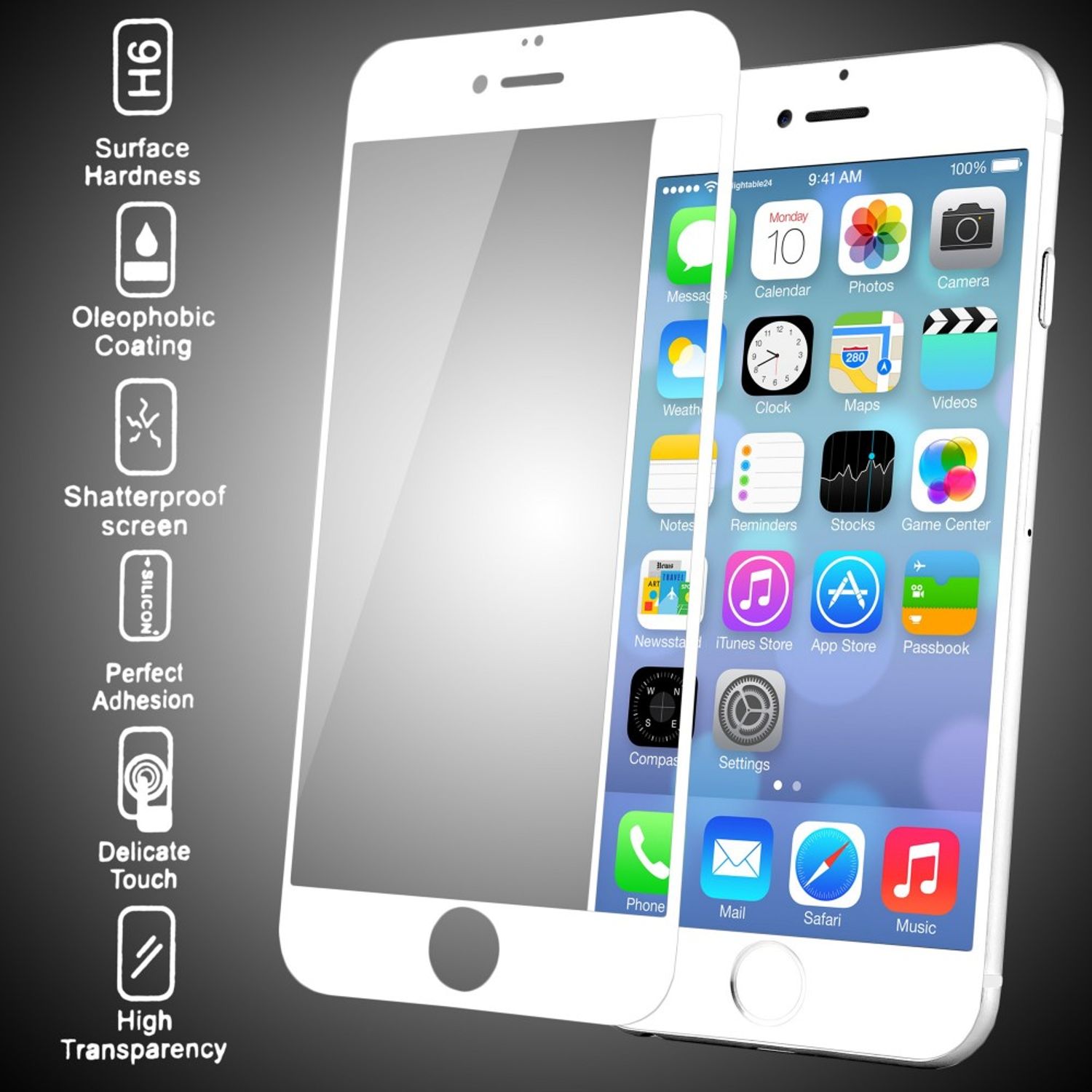 NALIA Schutzglas für Apple iPhone 6 Plus 6S Plus, 9H Full Cover Echt Hartglas NALIA