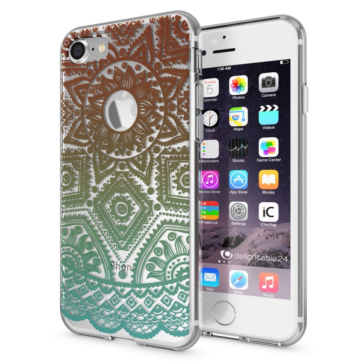 iPhone 7 Hülle Handyhülle von NALIA, Motiv Case Cover Bumper Transparent Klar Royal Ornament NALIA