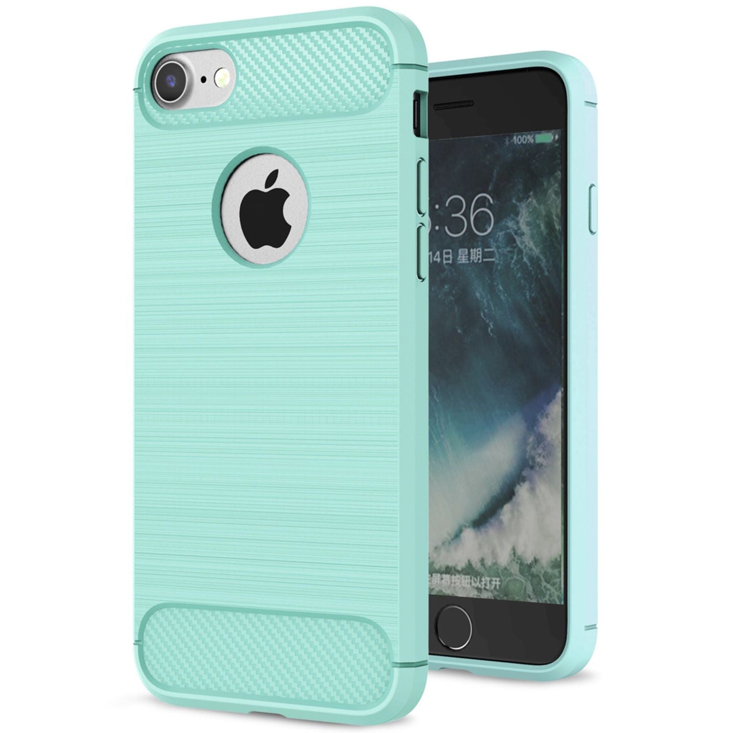 NALIA Handyhülle für Apple iPhone 7 Hülle, Karbon Optik Stylische Handyhülle Mintgrün NALIA Protective Hülle