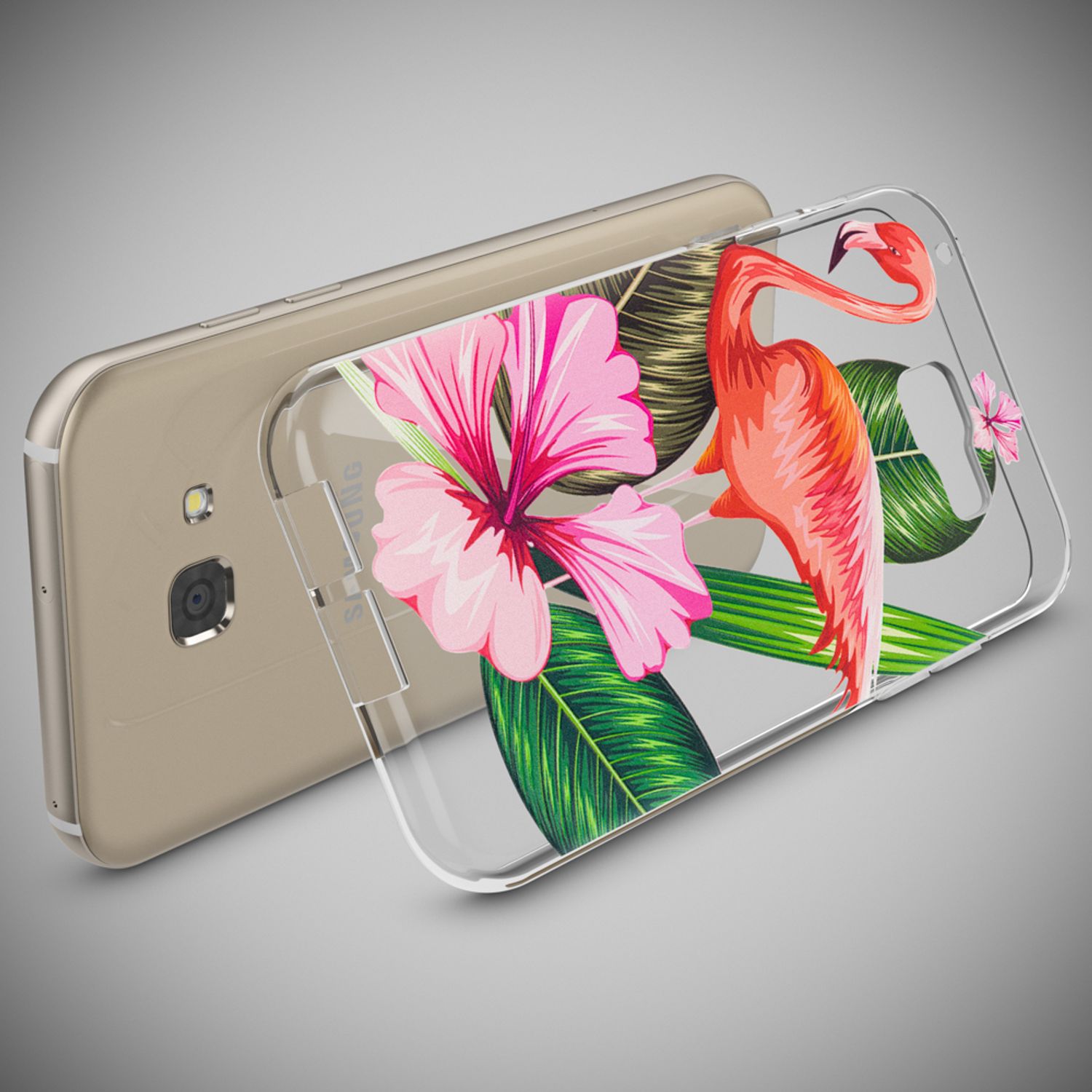 Samsung Galaxy A5 2017 Hülle Handyhülle von NALIA, Slim Silikon Motiv Case Cover Flamingo Green NALIA