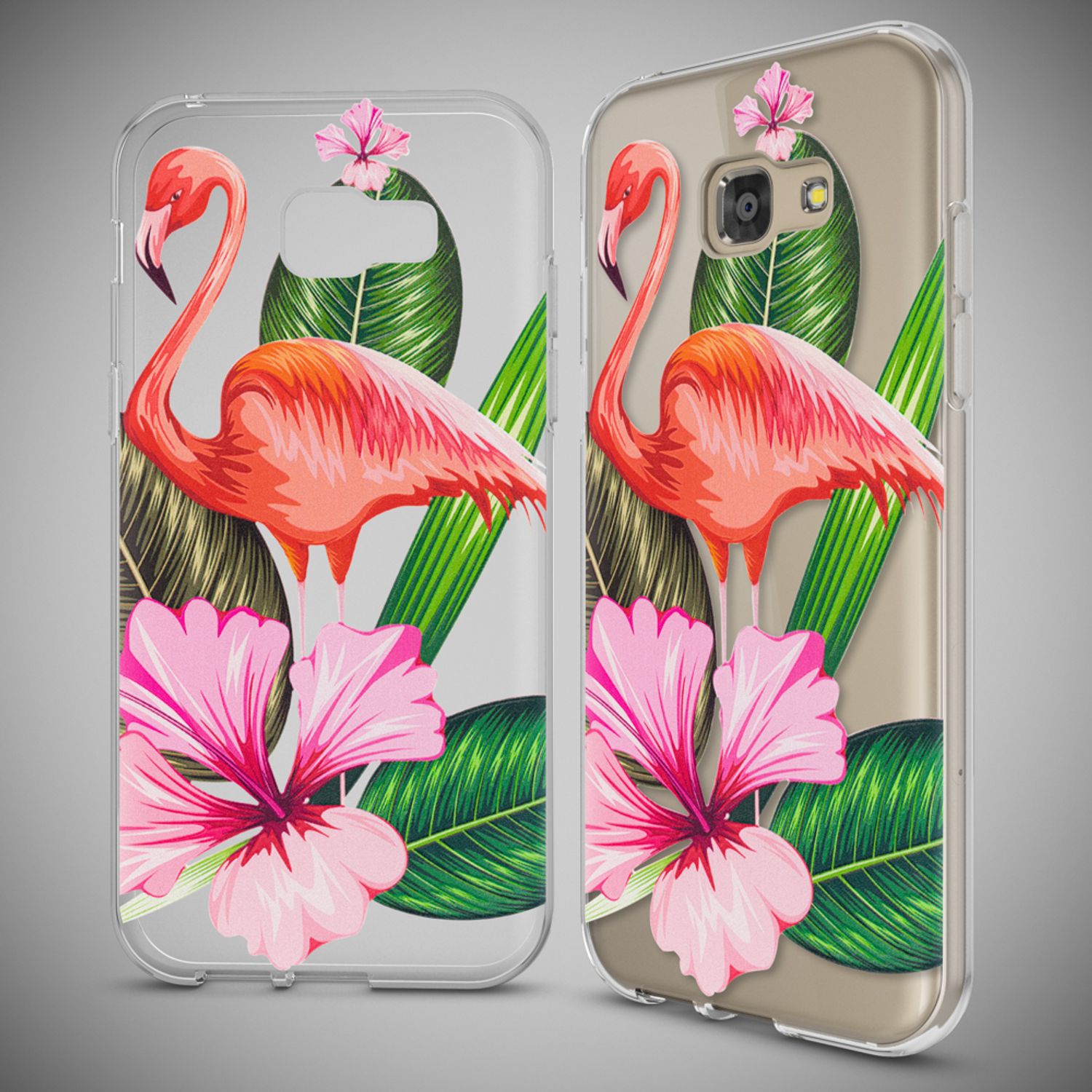 Samsung Galaxy A5 2017 Hülle Handyhülle von NALIA, Slim Silikon Motiv Case Cover Flamingo Green NALIA