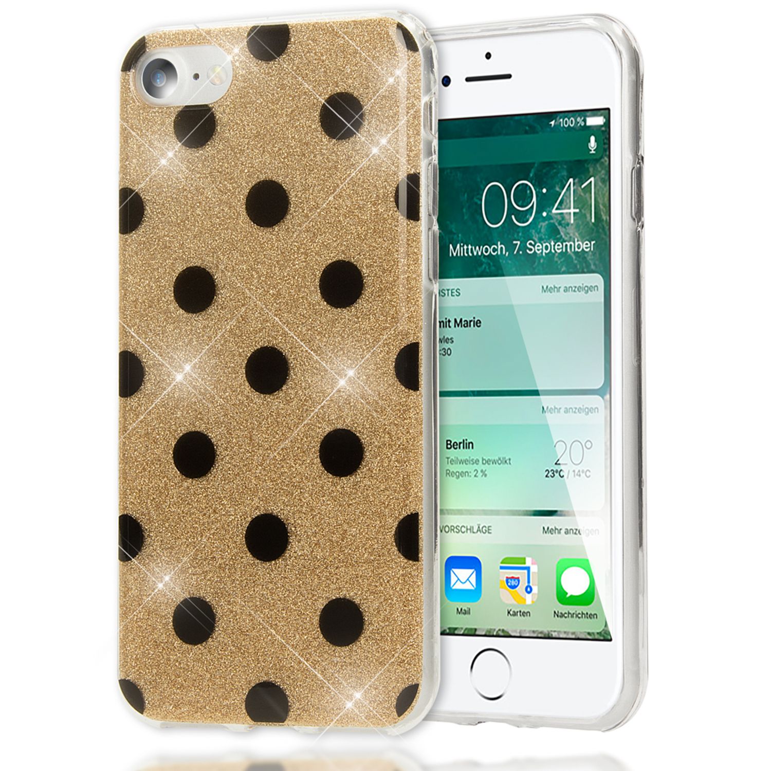 NALIA Handy Hülle für iPhone SE 2020 / 8 / 7, Glitzer Case Muster Cover Schutz Gold NALIA