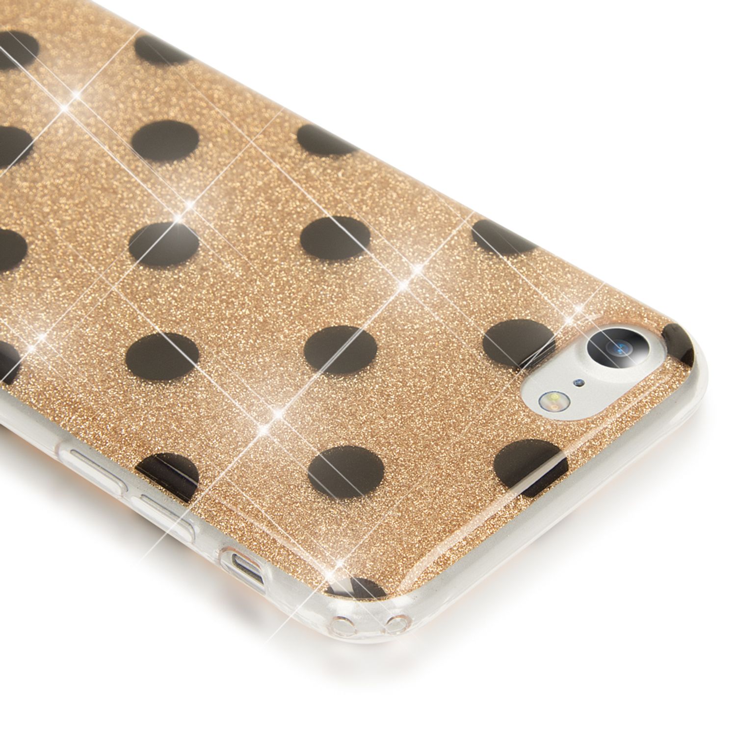 NALIA Handy Hülle für iPhone SE 2020 / 8 / 7, Glitzer Case Muster Cover Schutz Gold NALIA
