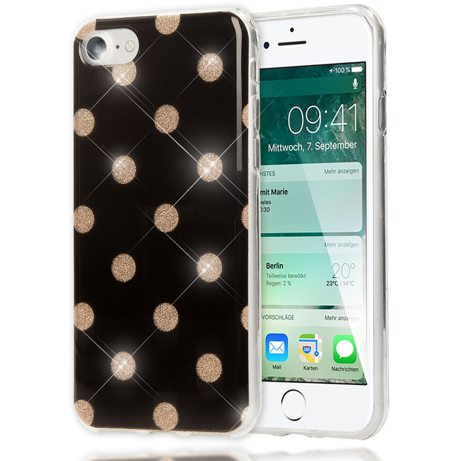 NALIA Handy Hülle für iPhone SE 2020 / 8 / 7, Glitzer Case Muster Cover Schutz Gold NALIA