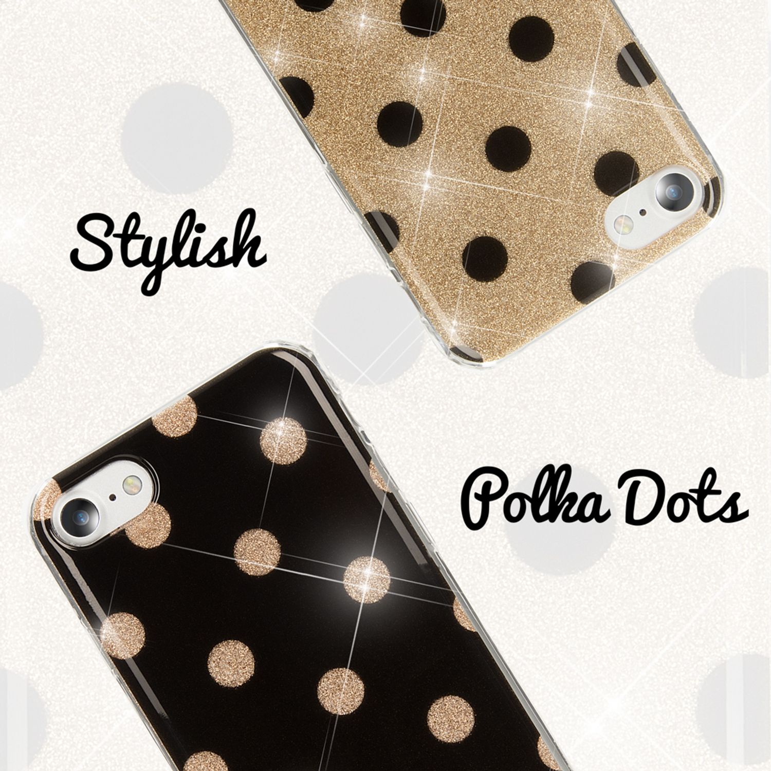 NALIA Handy Hülle für iPhone SE 2020 / 8 / 7, Glitzer Case Muster Cover Schutz Gold NALIA