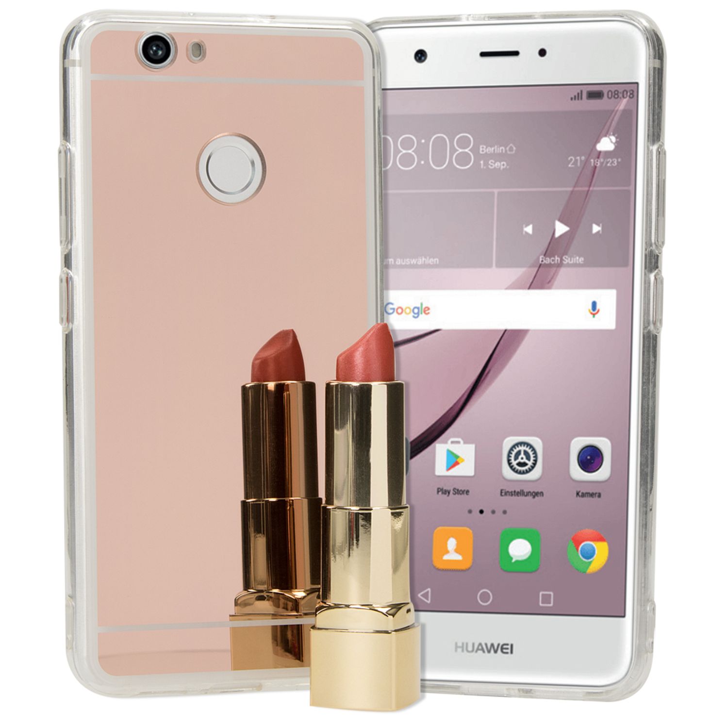 Huawei Nova Spiegel Handy Hülle von NALIA, Slim Silikon Mirror Case Cover Schutz Rose Gold NALIA
