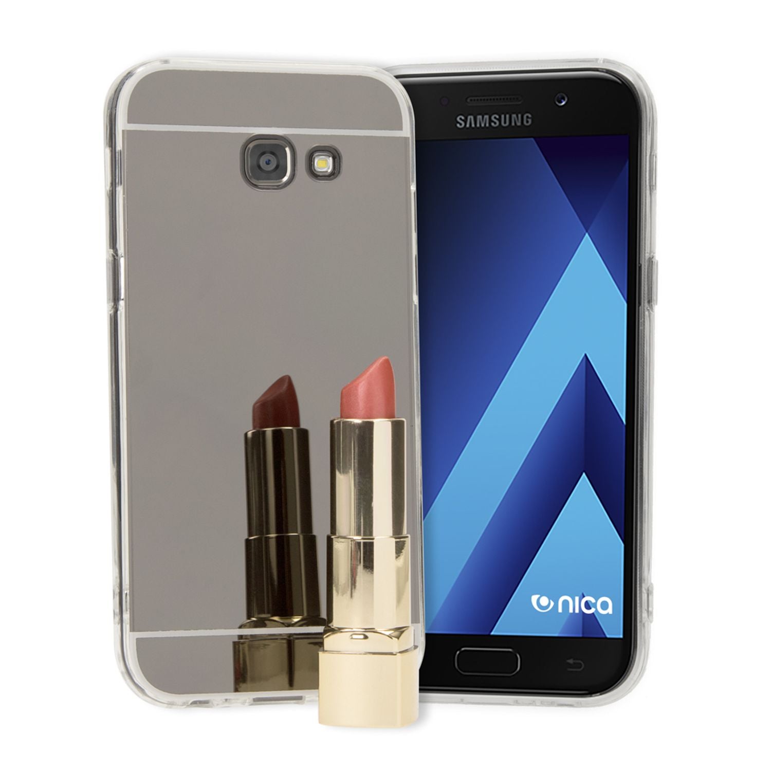 SAMSUNG GALAXY A5 2017 Spiegel Hülle von NALIA, Slim Mirror Case Handyhülle Cover Grau NALIA