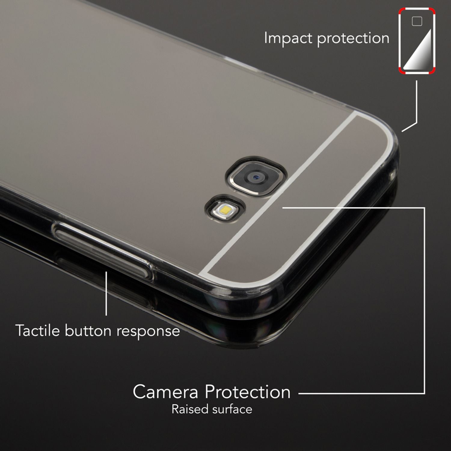 SAMSUNG GALAXY A5 2017 Spiegel Hülle von NALIA, Slim Mirror Case Handyhülle Cover Grau NALIA