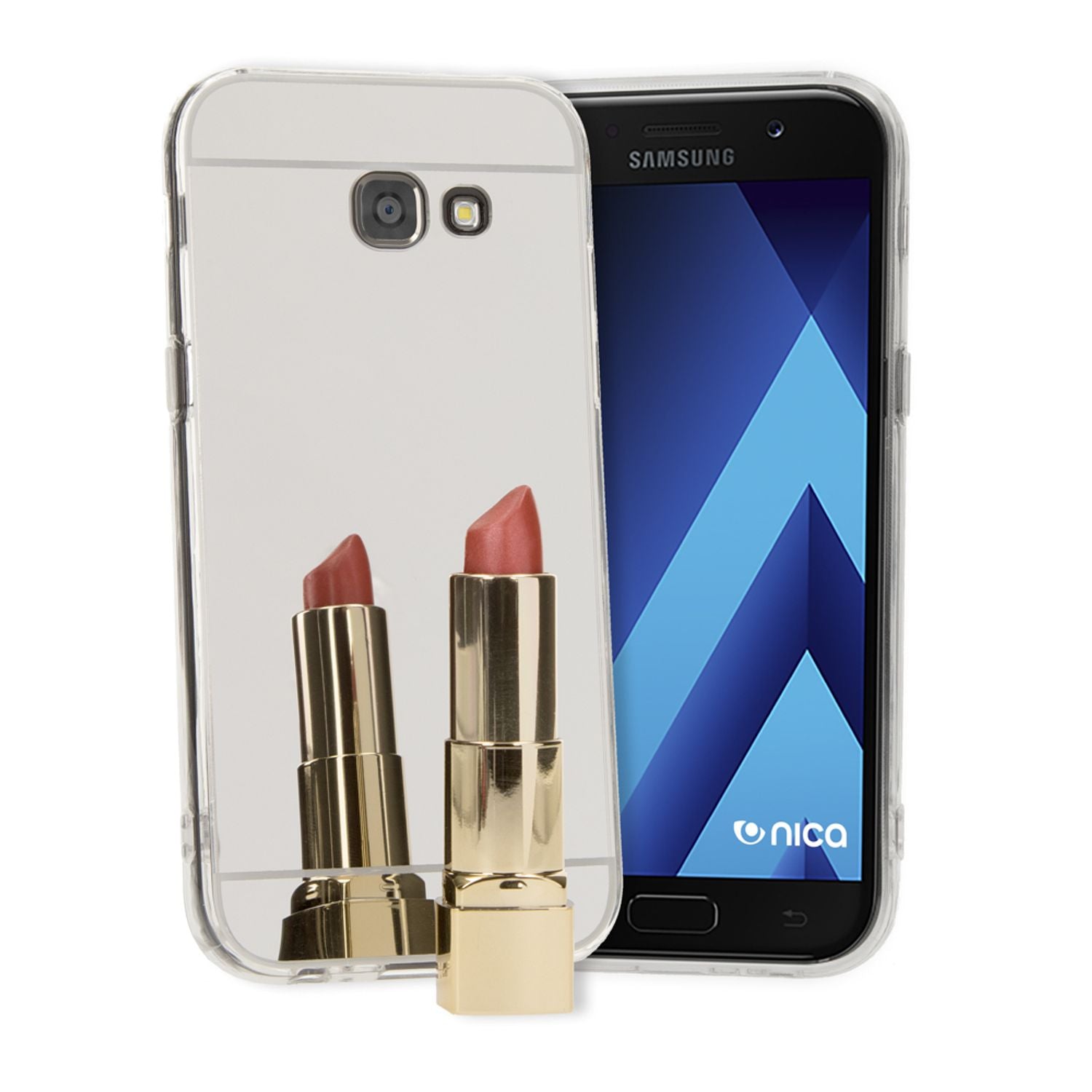 SAMSUNG GALAXY A5 2017 Spiegel Hülle von NALIA, Slim Mirror Case Handyhülle Cover Silber NALIA