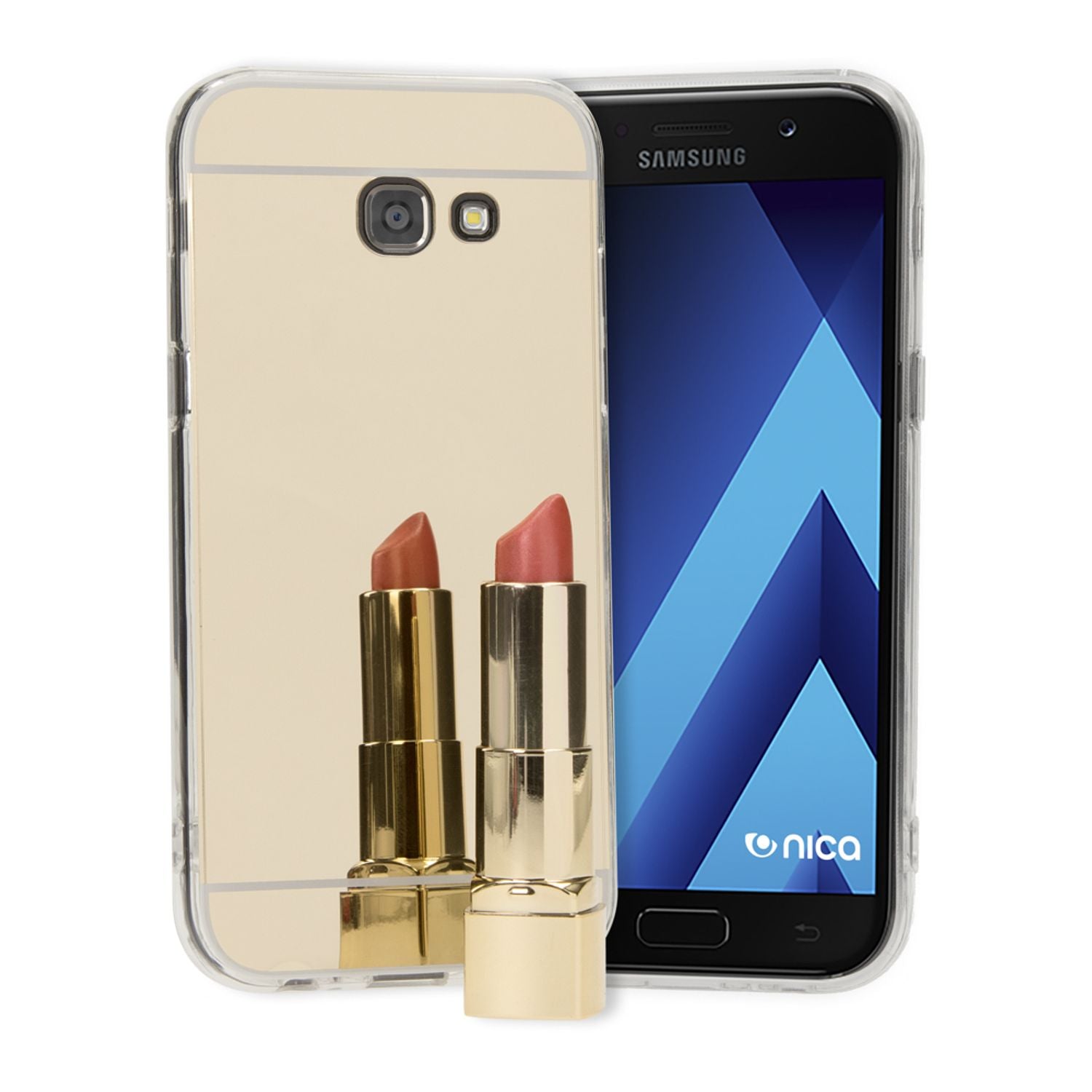 SAMSUNG GALAXY A5 2017 Spiegel Hülle von NALIA, Slim Mirror Case Handyhülle Cover Gold NALIA
