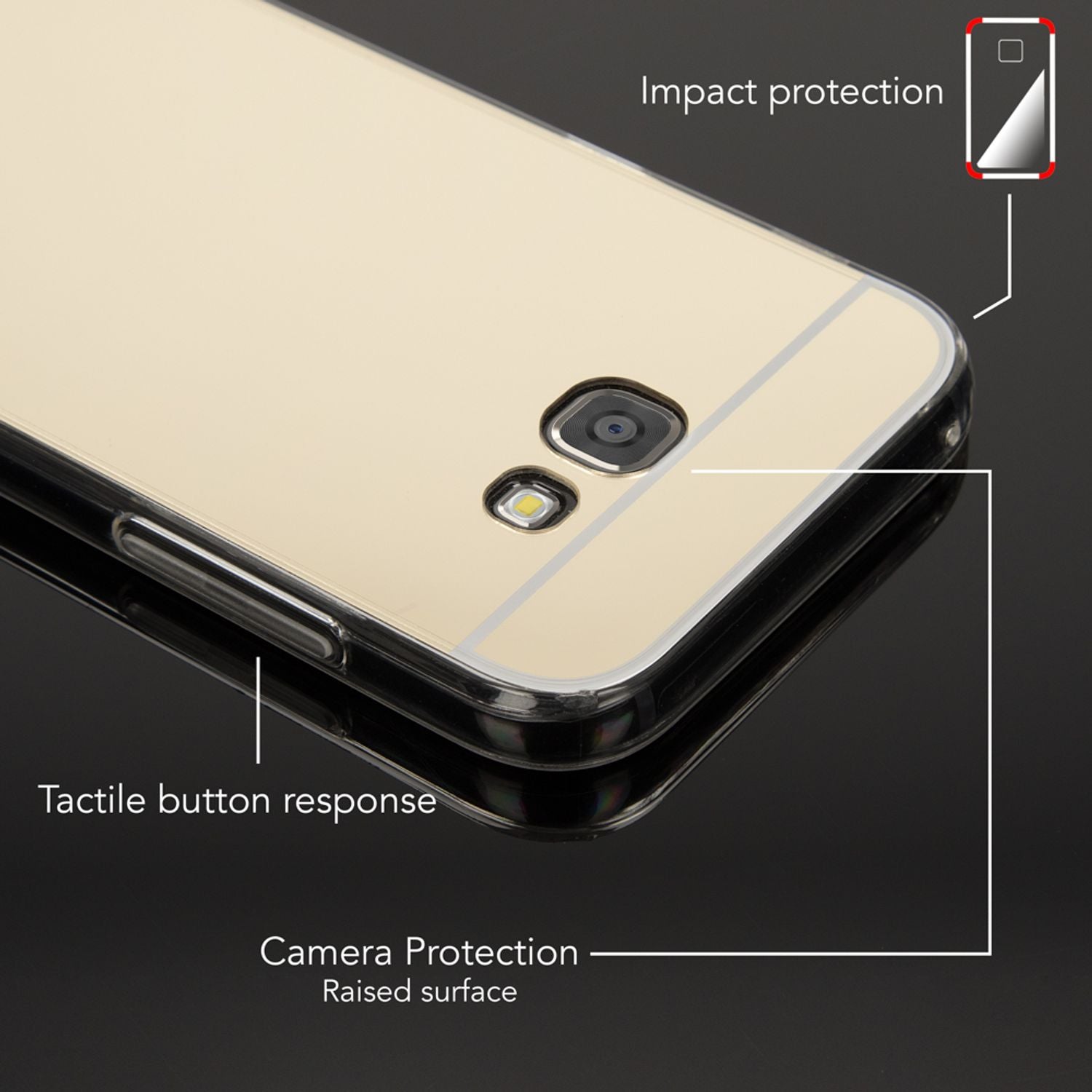 SAMSUNG GALAXY A5 2017 Spiegel Hülle von NALIA, Slim Mirror Case Handyhülle Cover Gold NALIA
