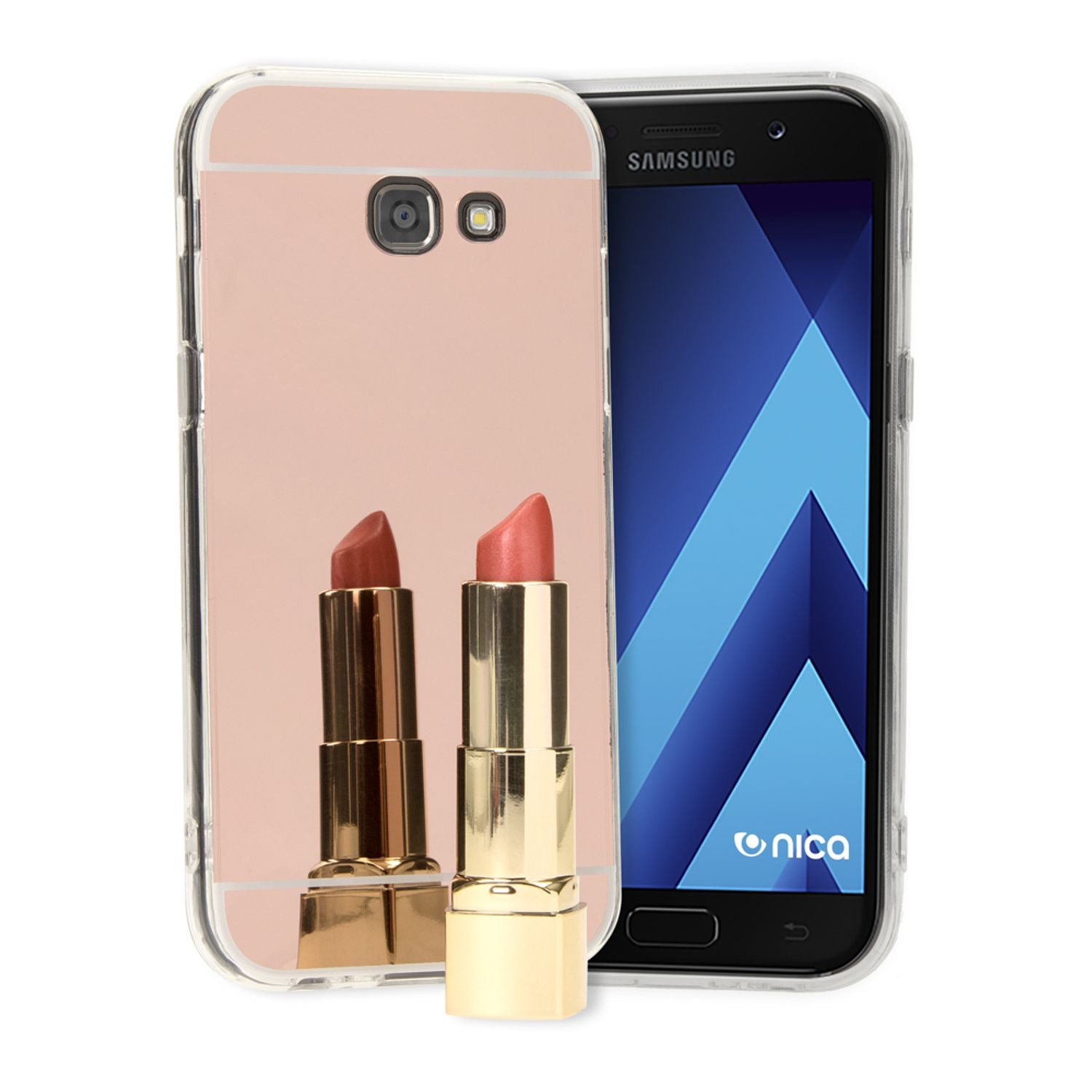 SAMSUNG GALAXY A5 2017 Spiegel Hülle von NALIA, Slim Mirror Case Handyhülle Cover Rose Gold NALIA