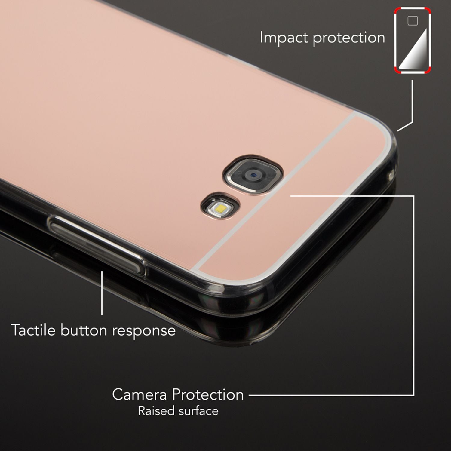 SAMSUNG GALAXY A5 2017 Spiegel Hülle von NALIA, Slim Mirror Case Handyhülle Cover Rose Gold NALIA