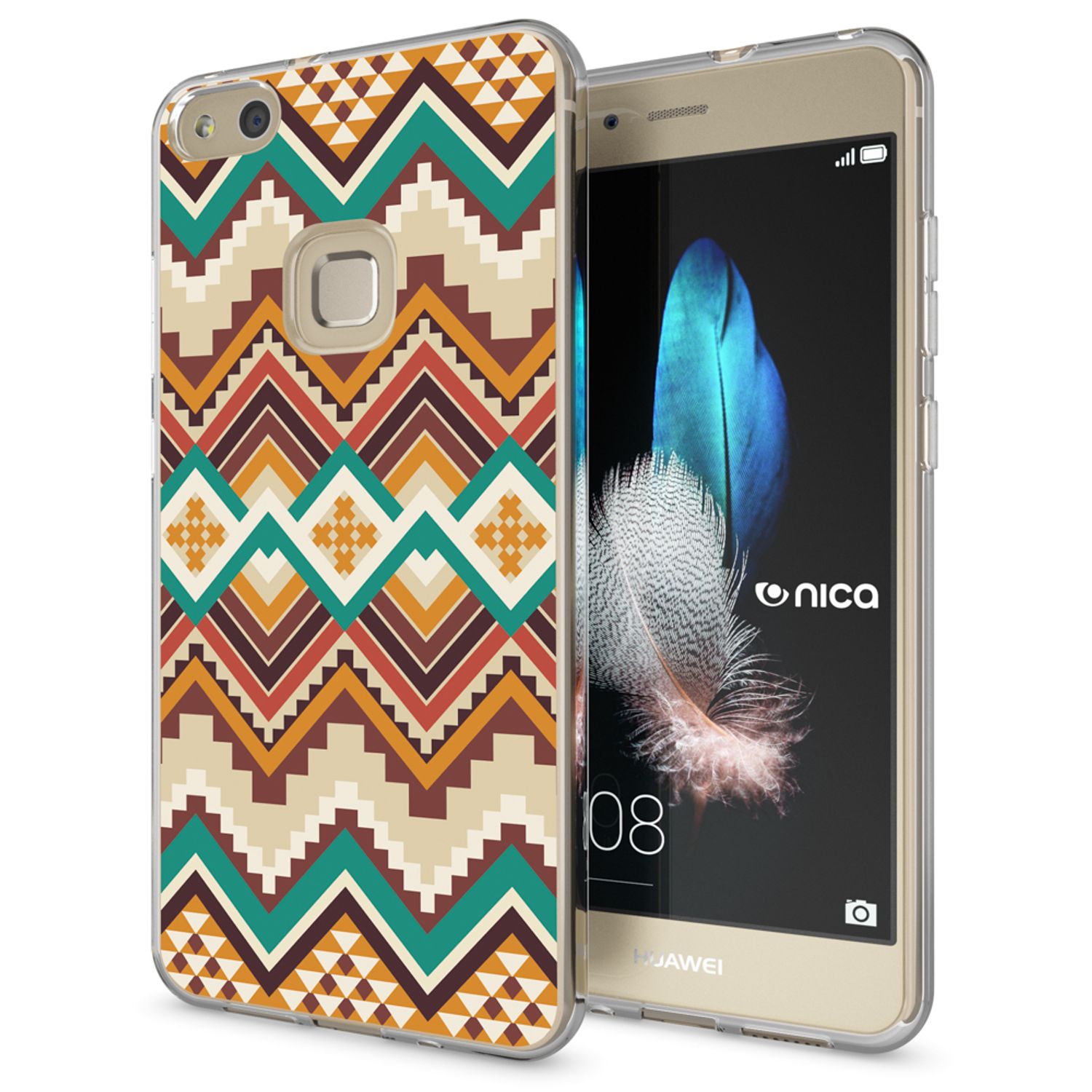 Huawei P10 Lite Hülle Handyhülle von NALIA, Slim Silikon Motiv Cover Schutzhülle Indian Pattern NALIA
