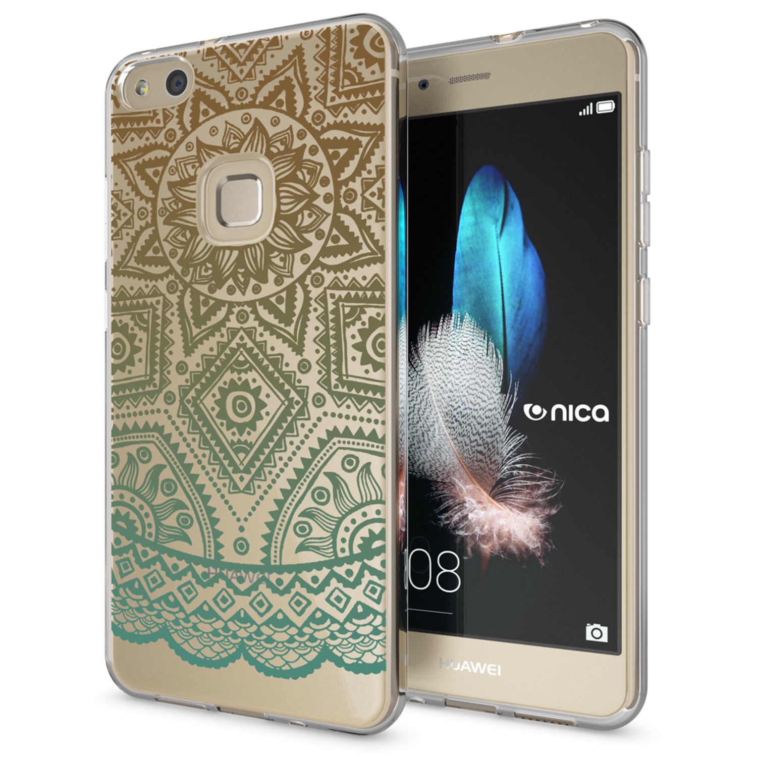 Huawei P10 Lite Hülle Handyhülle von NALIA, Slim Silikon Motiv Cover Schutzhülle Mandala Türkis Grün NALIA