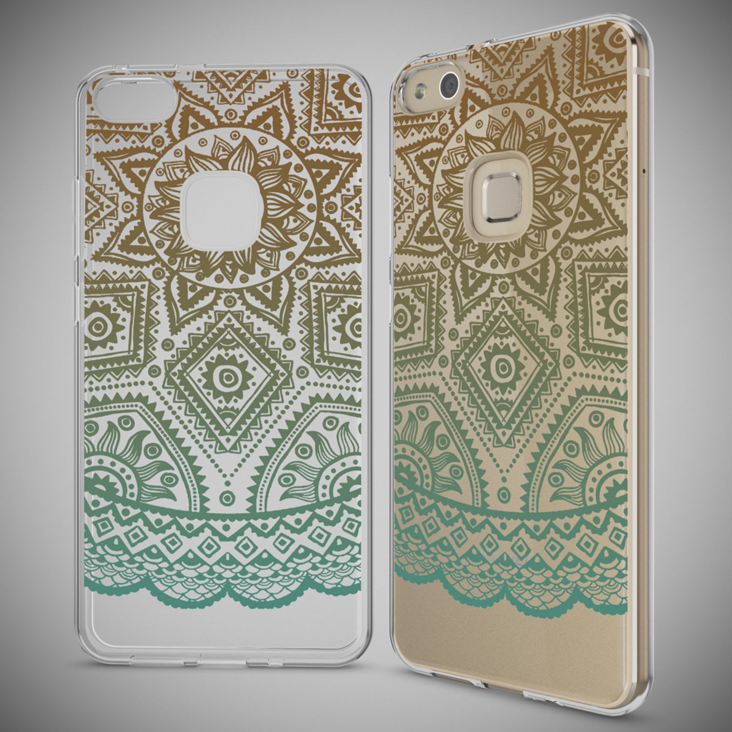 Huawei P10 Lite Hülle Handyhülle von NALIA, Slim Silikon Motiv Cover Schutzhülle Mandala Türkis Grün NALIA