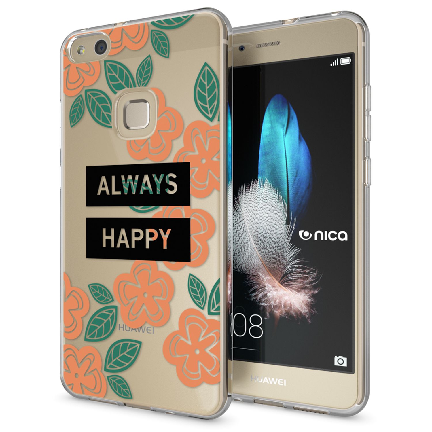 Huawei P10 Lite Hülle Handyhülle von NALIA, Slim Silikon Motiv Cover Schutzhülle Always Happy NALIA