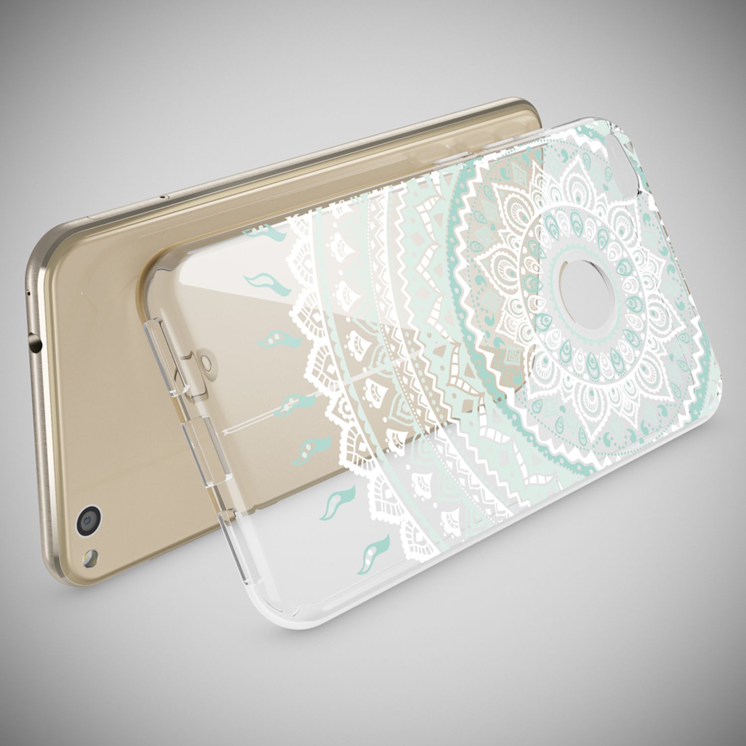 Huawei P8 Lite 2017 Hülle Handyhülle von NALIA, Slim Silikon Motiv Schutz Case Mandala Blau Türkis NALIA