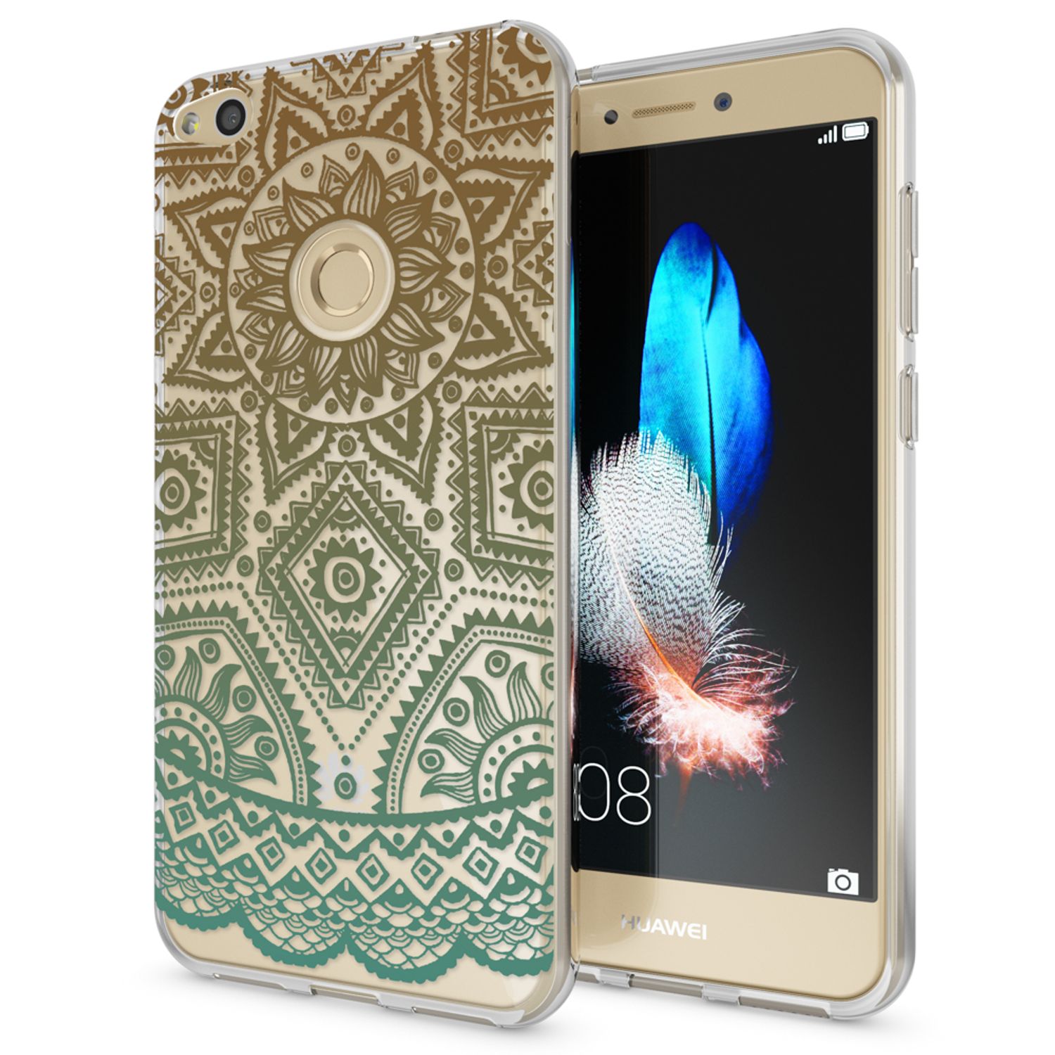 Huawei P8 Lite 2017 Hülle Handyhülle von NALIA, Slim Silikon Motiv Schutz Case Mandala Türkis Grün NALIA