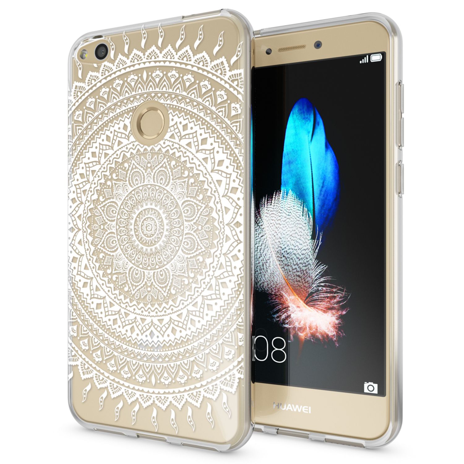 Huawei P8 Lite 2017 Hülle Handyhülle von NALIA, Slim Silikon Motiv Schutz Case Mandala Weiß NALIA