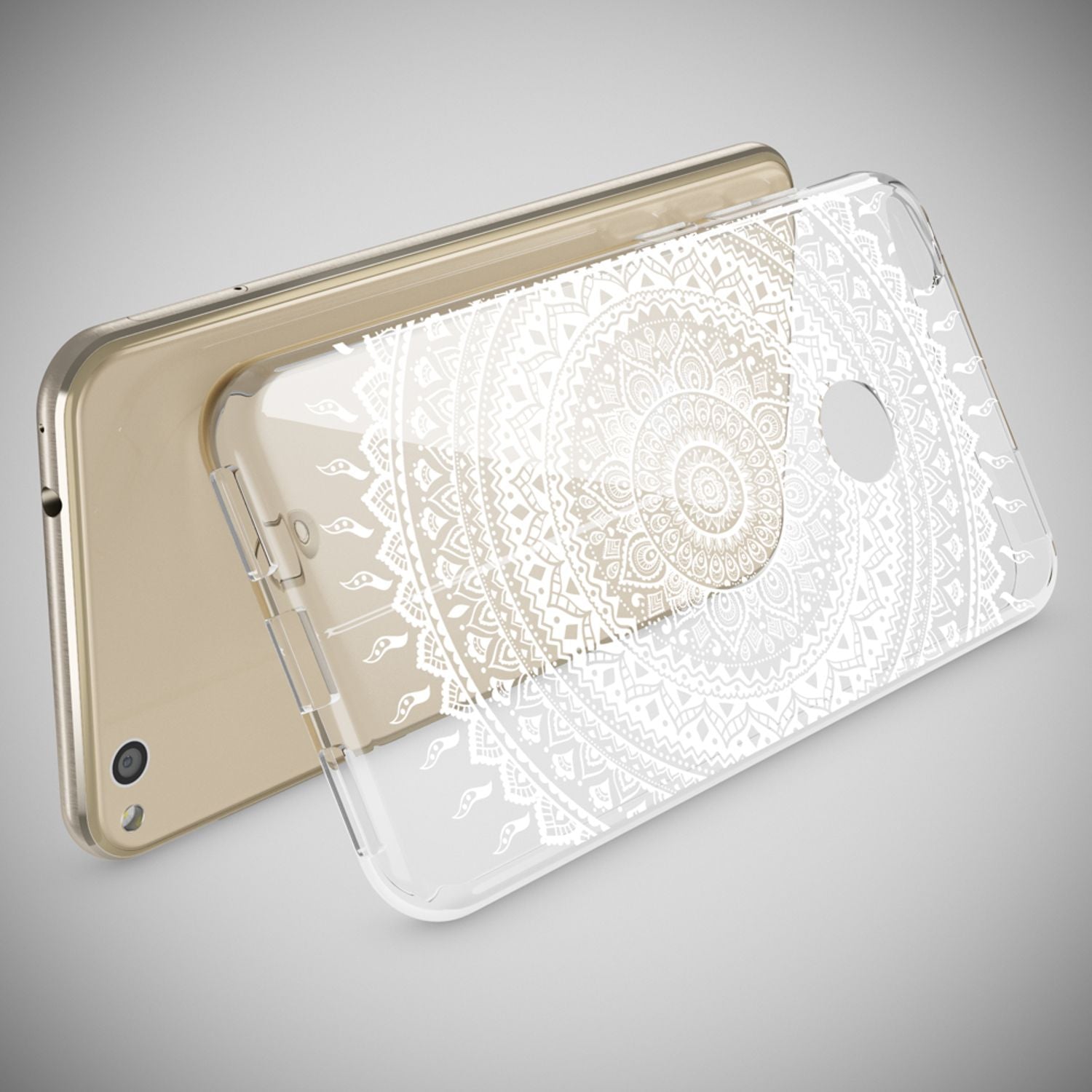 Huawei P8 Lite 2017 Hülle Handyhülle von NALIA, Slim Silikon Motiv Schutz Case Mandala Weiß NALIA