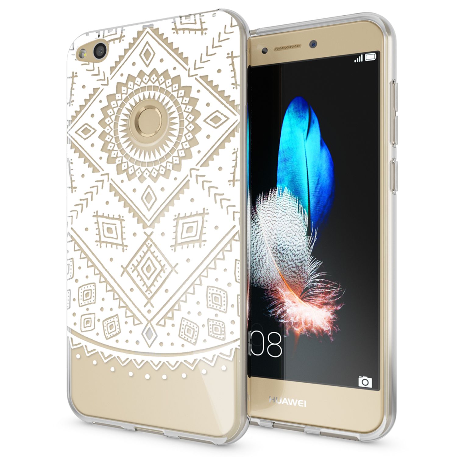 Huawei P8 Lite 2017 Hülle Handyhülle von NALIA, Slim Silikon Motiv Schutz Case Mandala Weiß NALIA