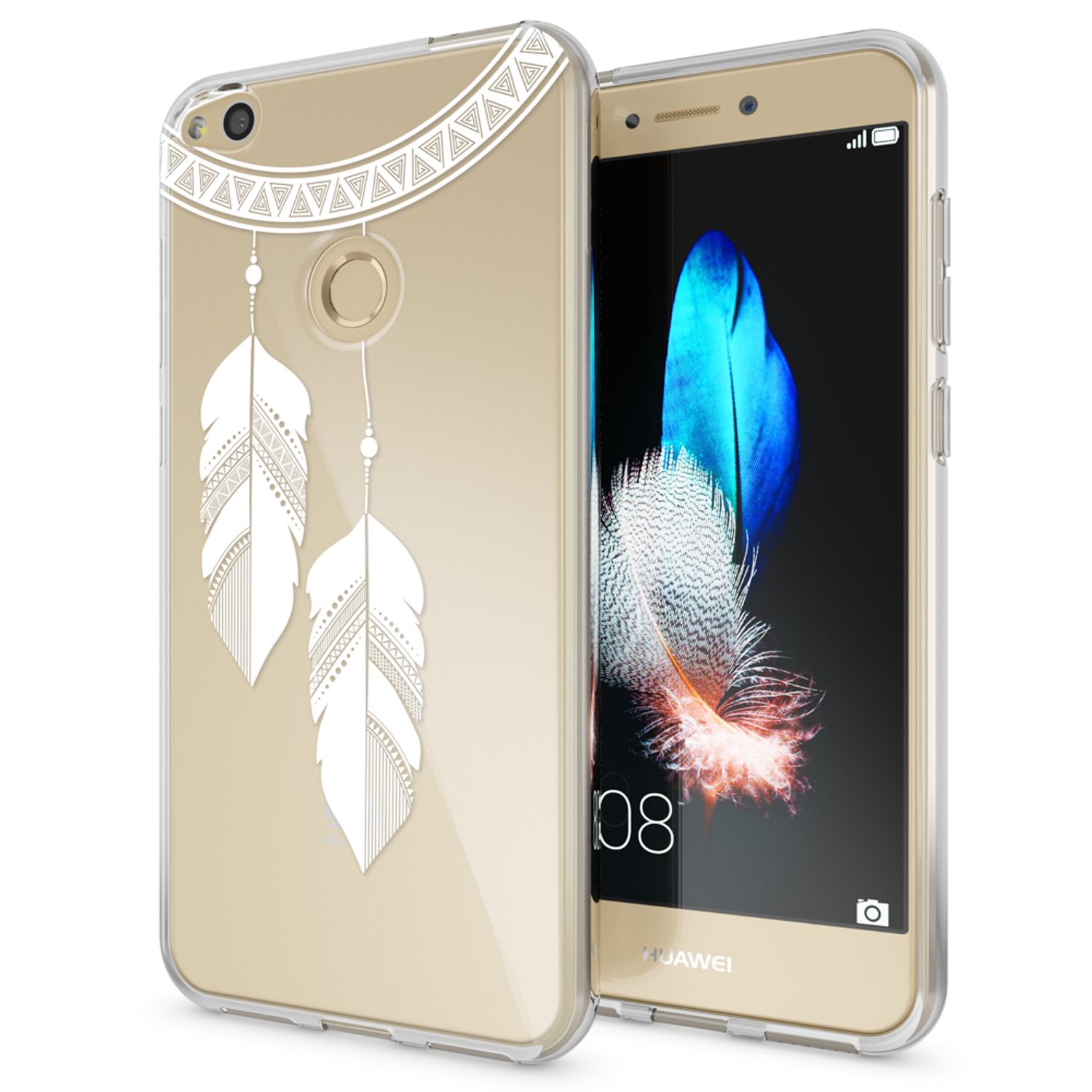 Huawei P8 Lite 2017 Hülle Handyhülle von NALIA, Slim Silikon Motiv Schutz Case Chain Feathers NALIA
