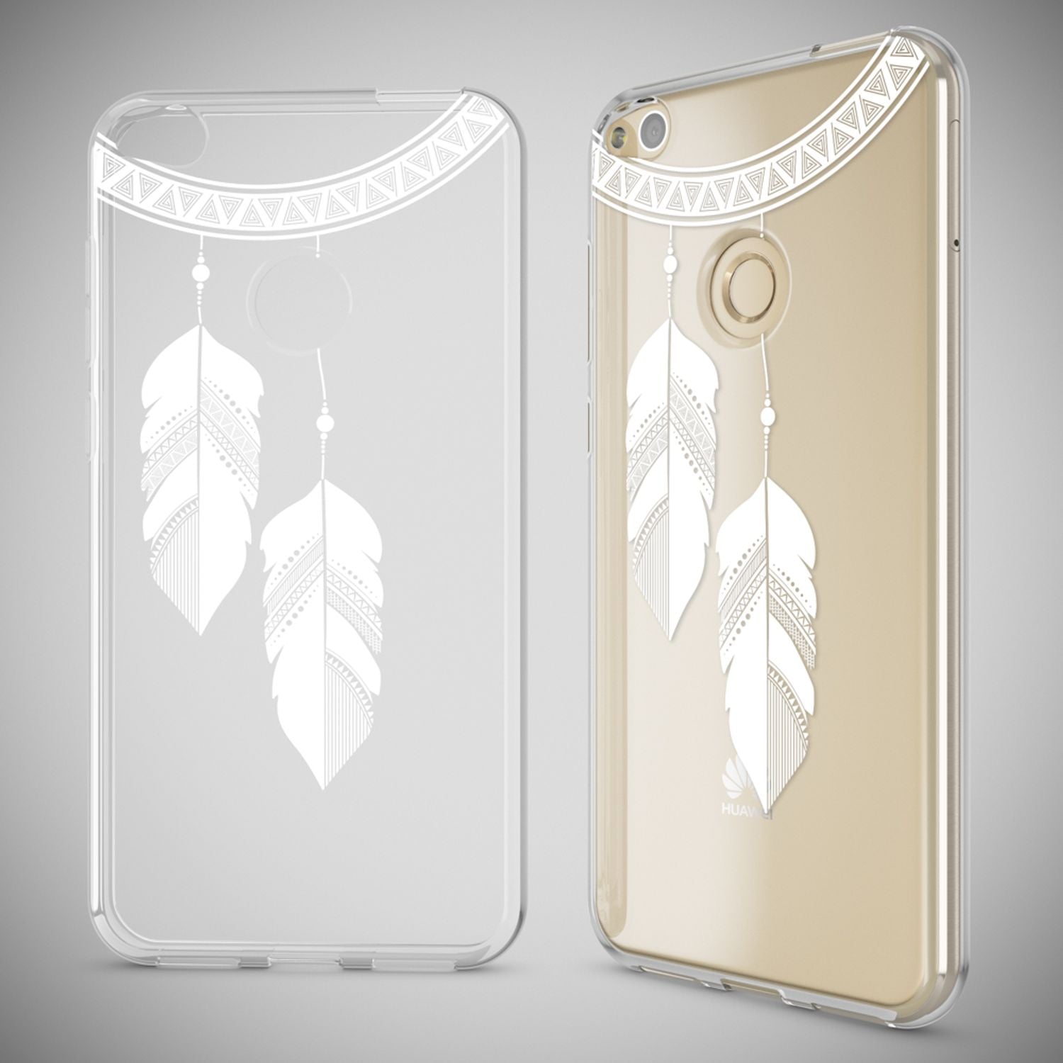 Huawei P8 Lite 2017 Hülle Handyhülle von NALIA, Slim Silikon Motiv Schutz Case Chain Feathers NALIA