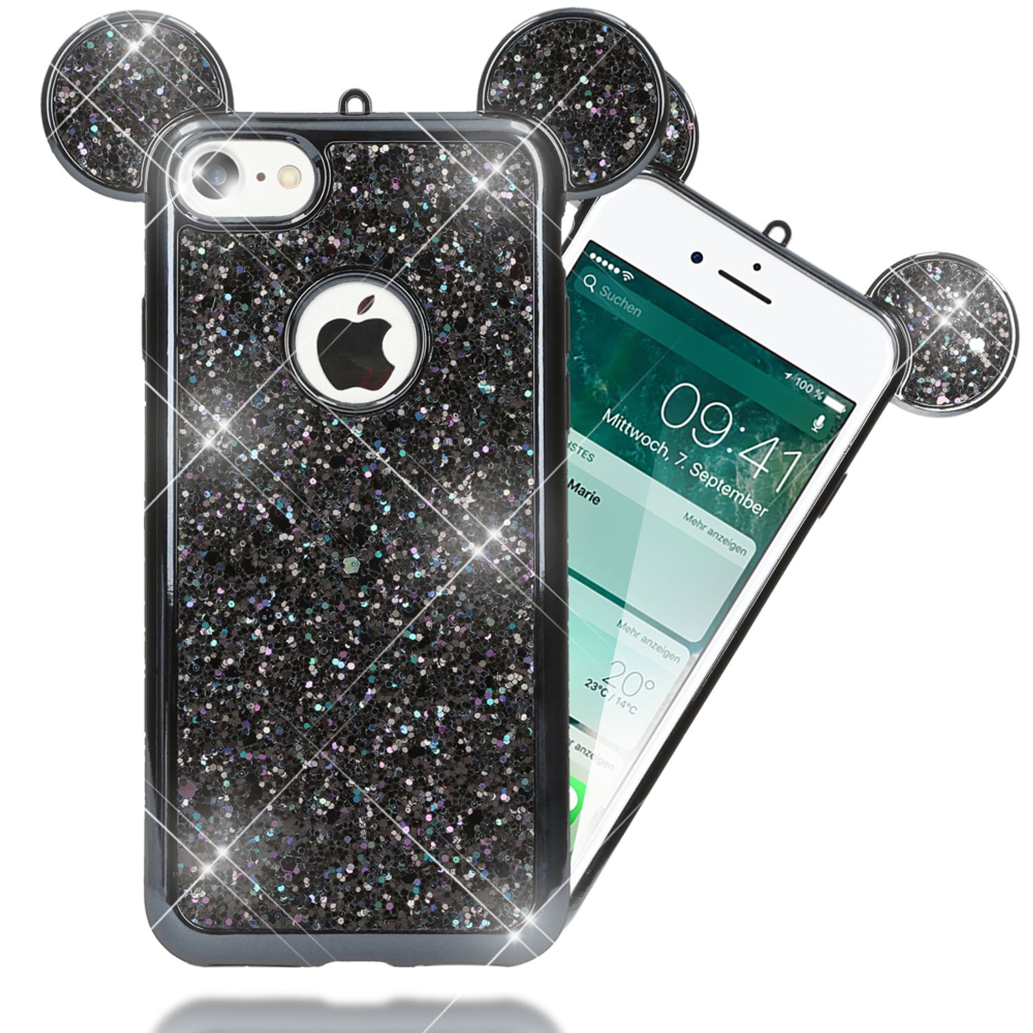 Apple iPhone 7 Hülle Handyhülle von NALIA, Glitzer Schutz Ohren Bling Case Cover