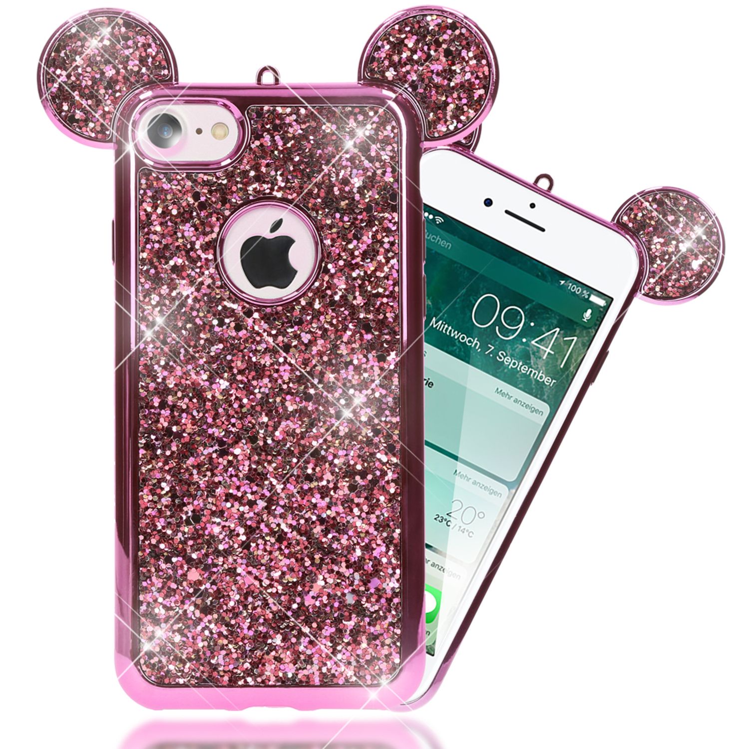 Apple iPhone 7 Hülle Handyhülle von NALIA, Glitzer Schutz Ohren Bling Case Cover NALIA