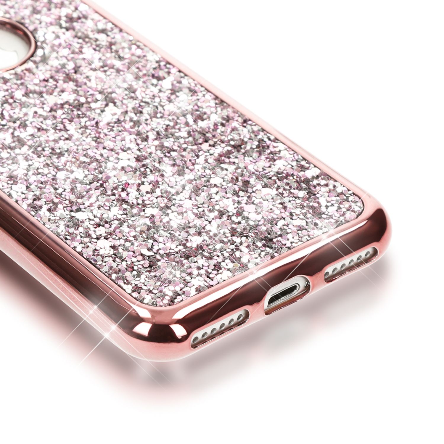 Apple iPhone 7 Hülle Handyhülle von NALIA, Glitzer Schutz Ohren Bling Case Cover Rose Gold NALIA