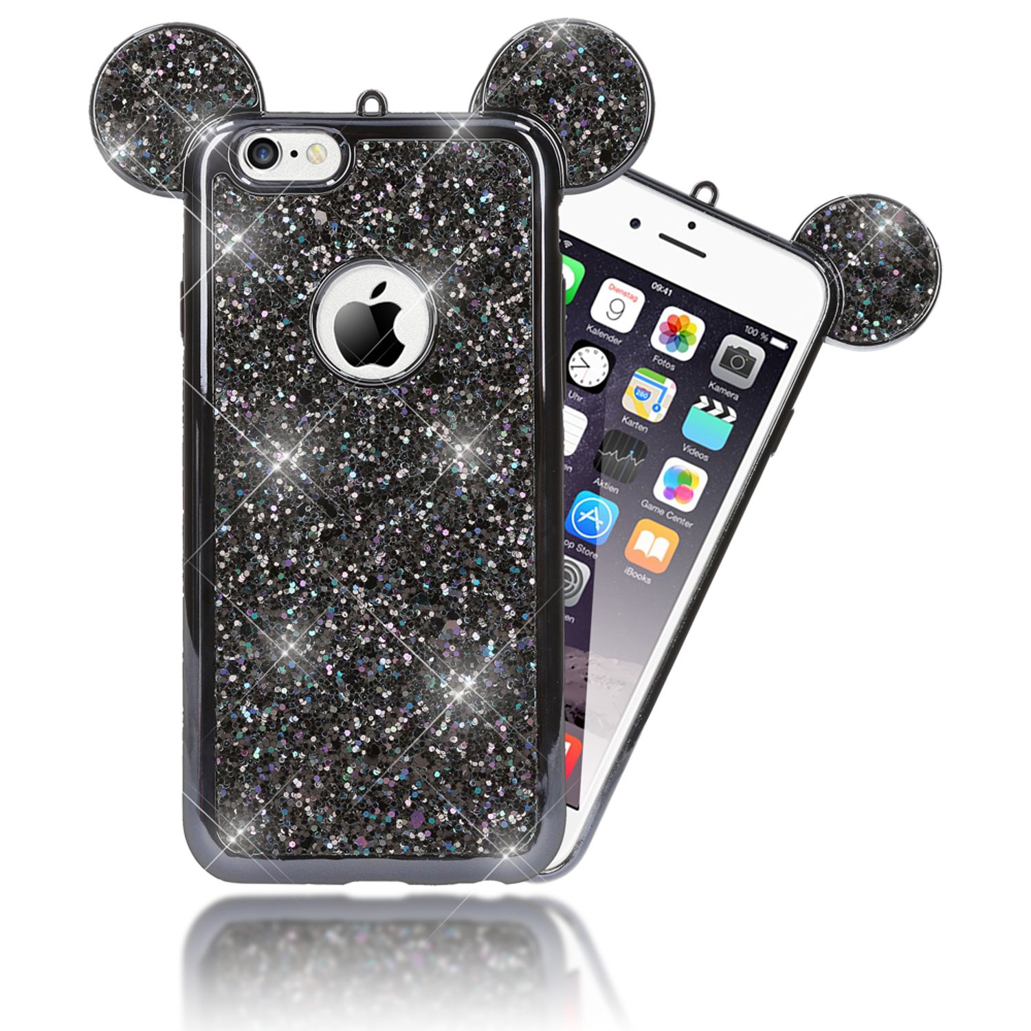 Apple iPhone 6 6S Handy Hülle von NALIA, Glitzer Back Cover Case mit Maus Ohren NALIA