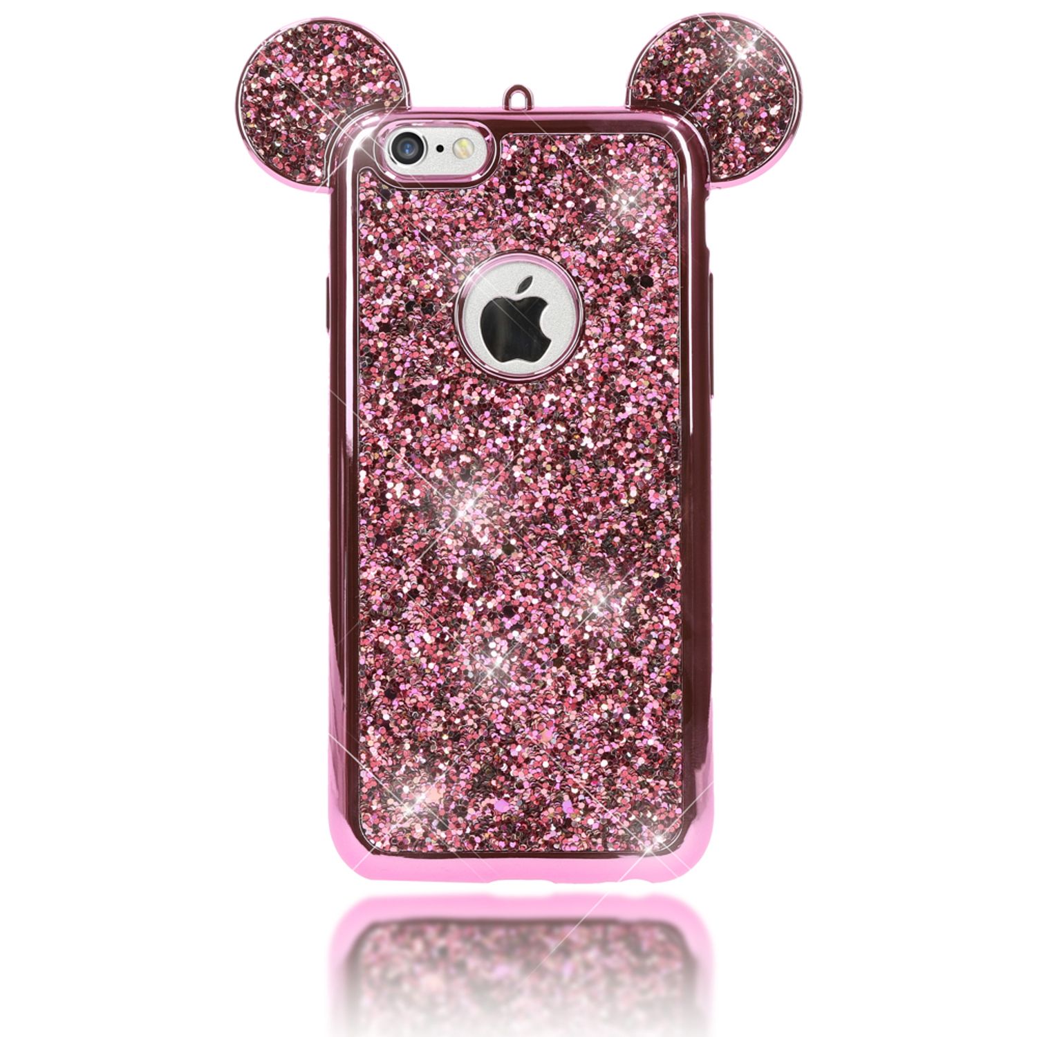 Apple iPhone 6 6S Handy Hülle von NALIA, Glitzer Back Cover Case mit Maus Ohren Pink NALIA