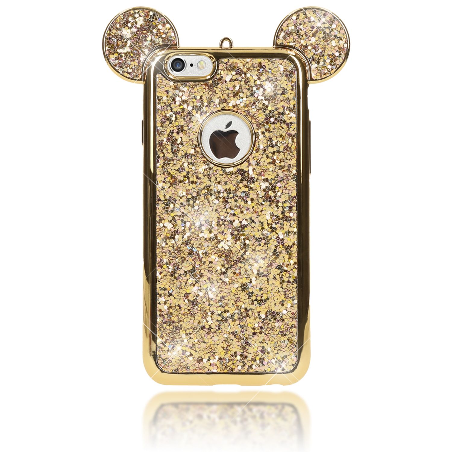 Apple iPhone 6 6S Handy Hülle von NALIA, Glitzer Back Cover Case mit Maus Ohren Pink NALIA