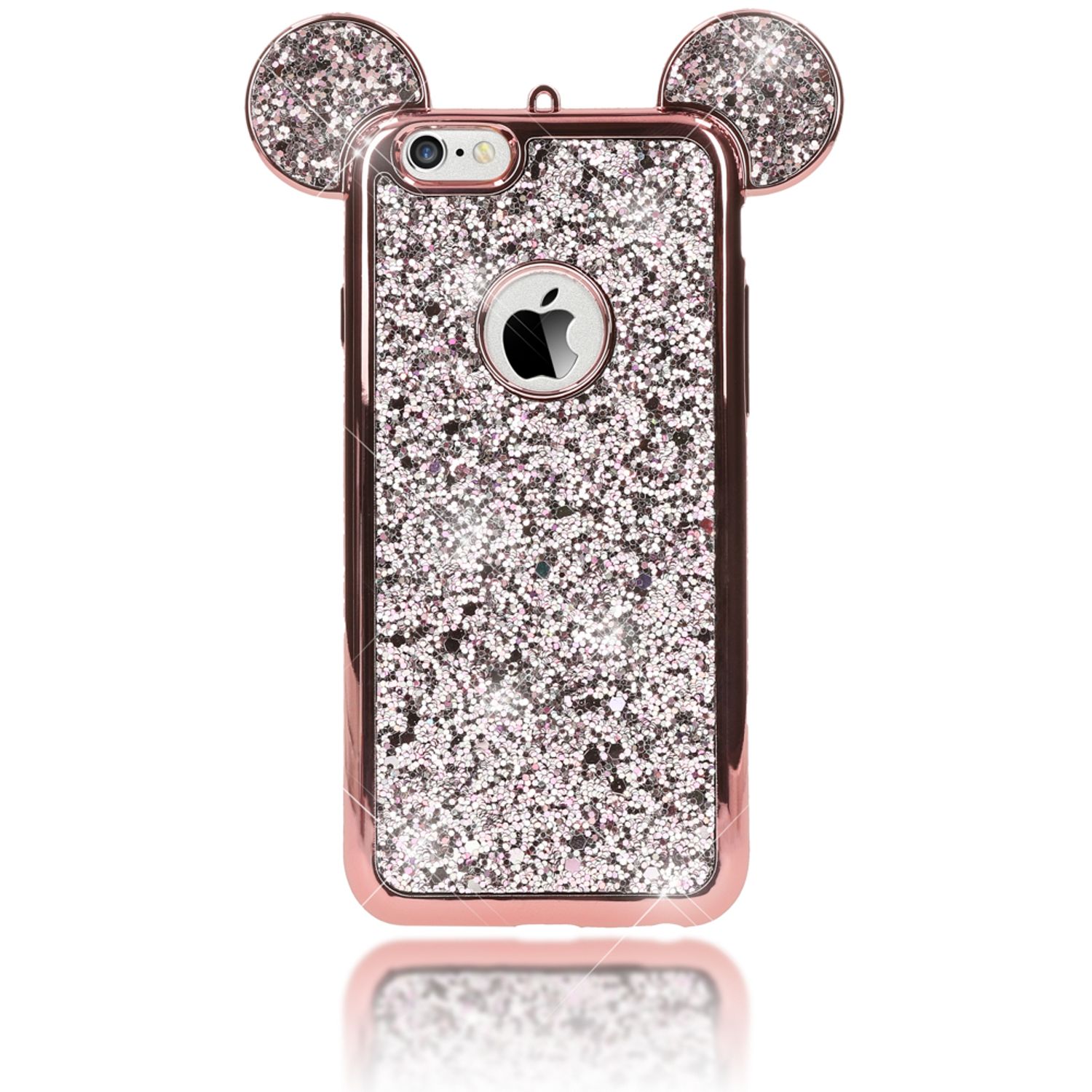 Apple iPhone 6 6S Handy Hülle von NALIA, Glitzer Back Cover Case mit Maus Ohren Rose Gold NALIA