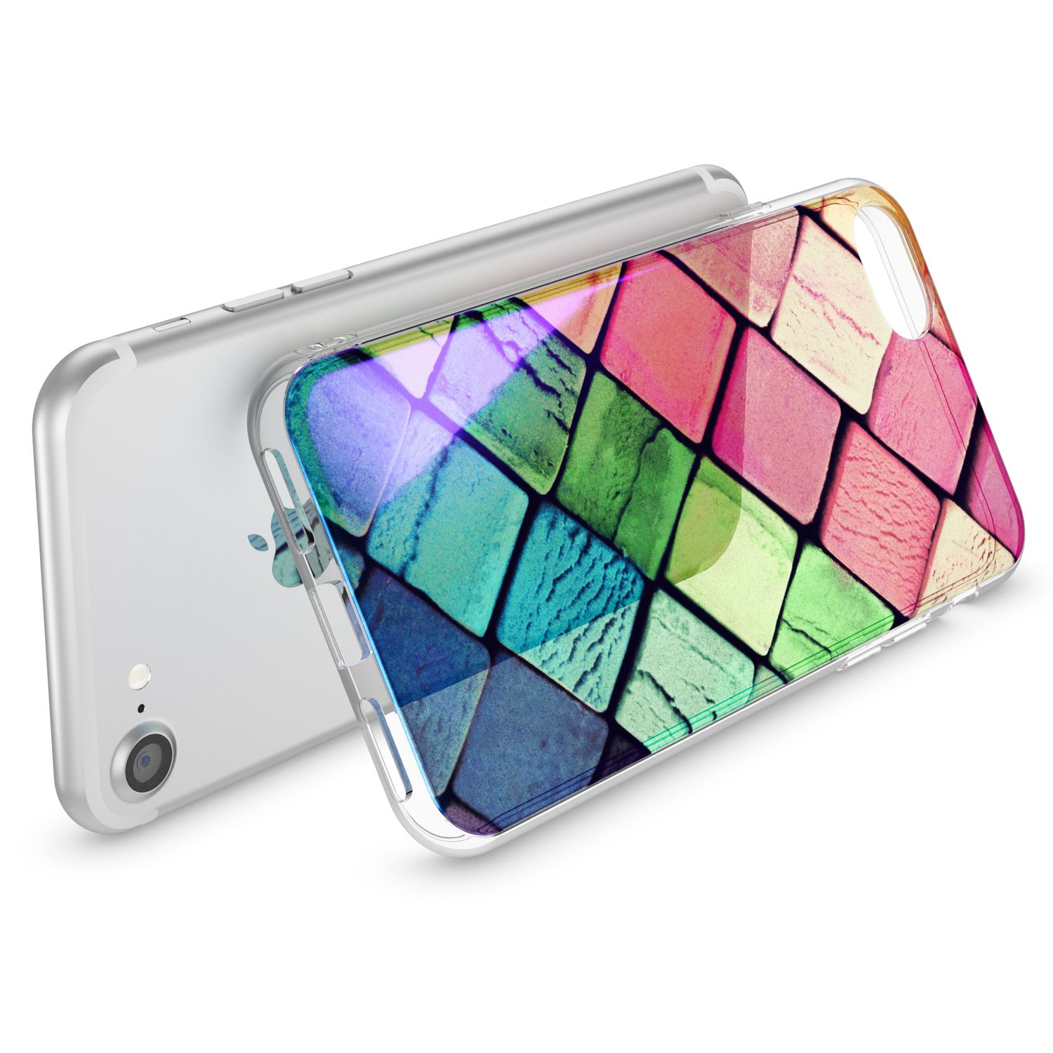 NALIA Handy Hülle für iPhone SE 2020 / 8 / 7, Motiv Case Cover Schutz Tasche TPU Colored Tiles NALIA