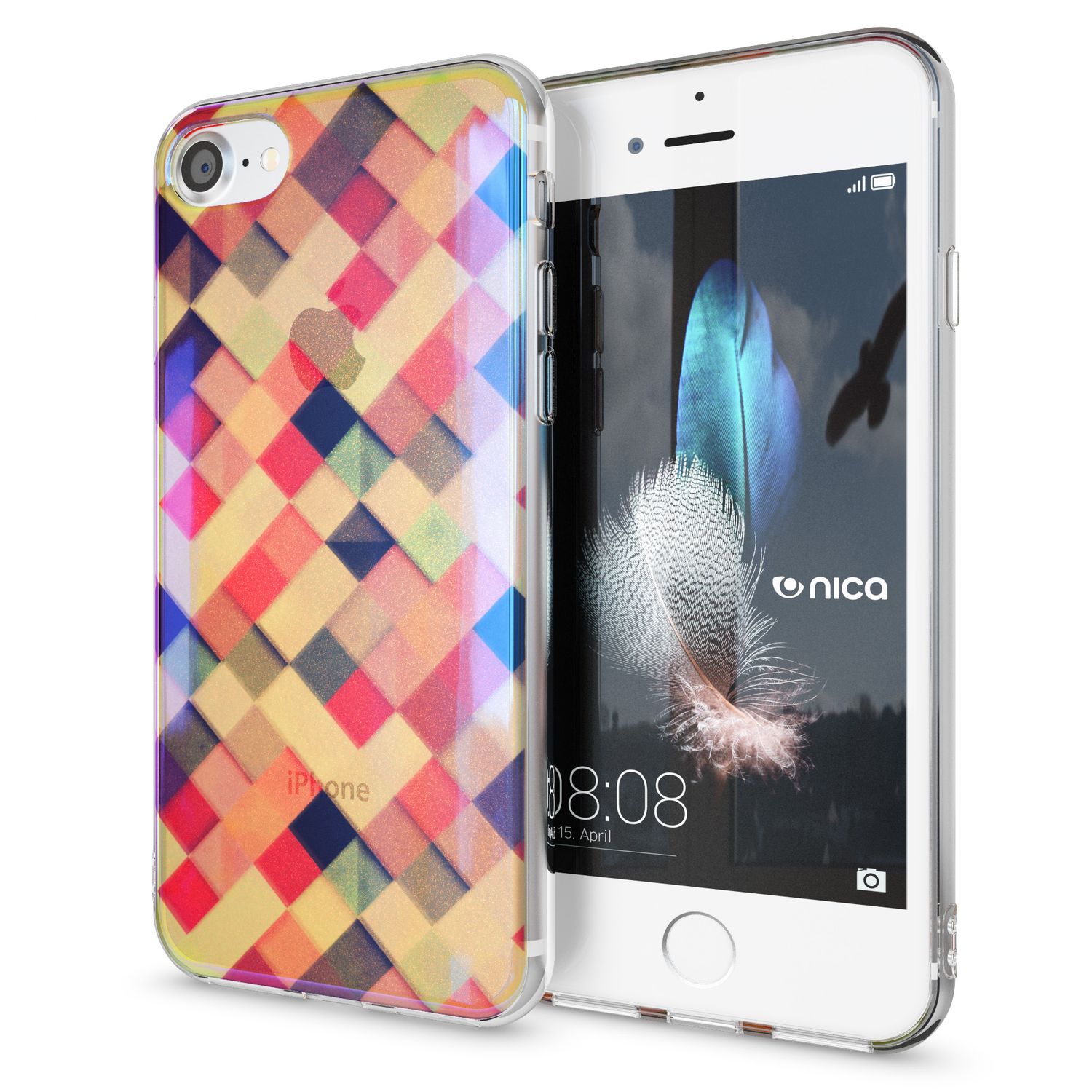 NALIA Handy Hülle für iPhone SE 2020 / 8 / 7, Motiv Case Cover Schutz Tasche TPU Colored Tiles NALIA