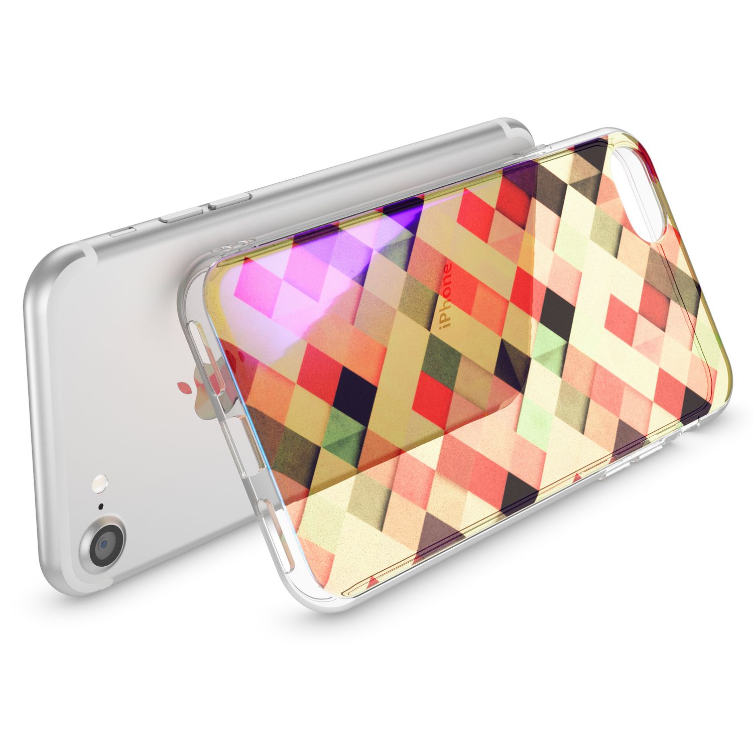 NALIA Handy Hülle für iPhone SE 2020 / 8 / 7, Motiv Case Cover Schutz Tasche TPU Colored Tiles NALIA