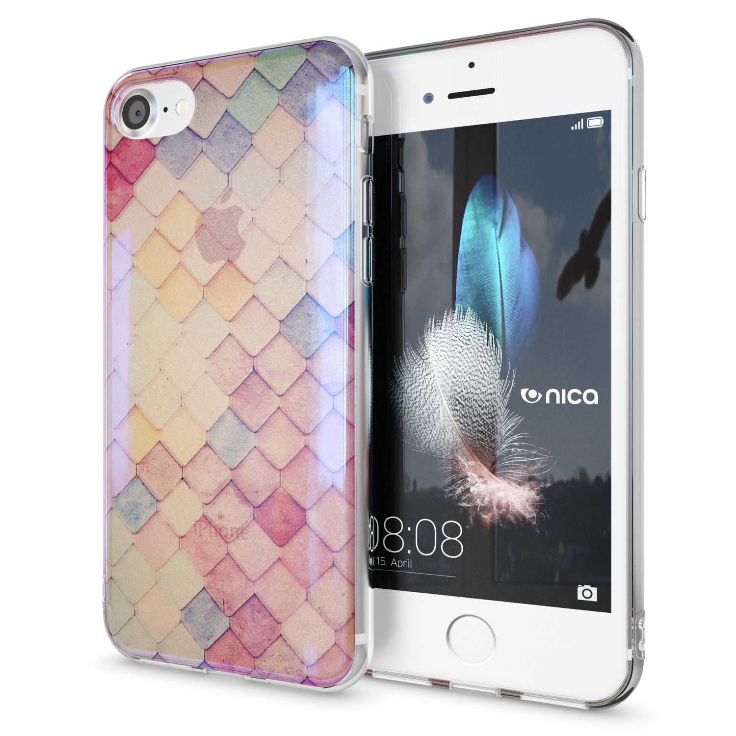 NALIA Handy Hülle für iPhone SE 2020 / 8 / 7, Motiv Case Cover Schutz Tasche TPU Colored Tiles NALIA